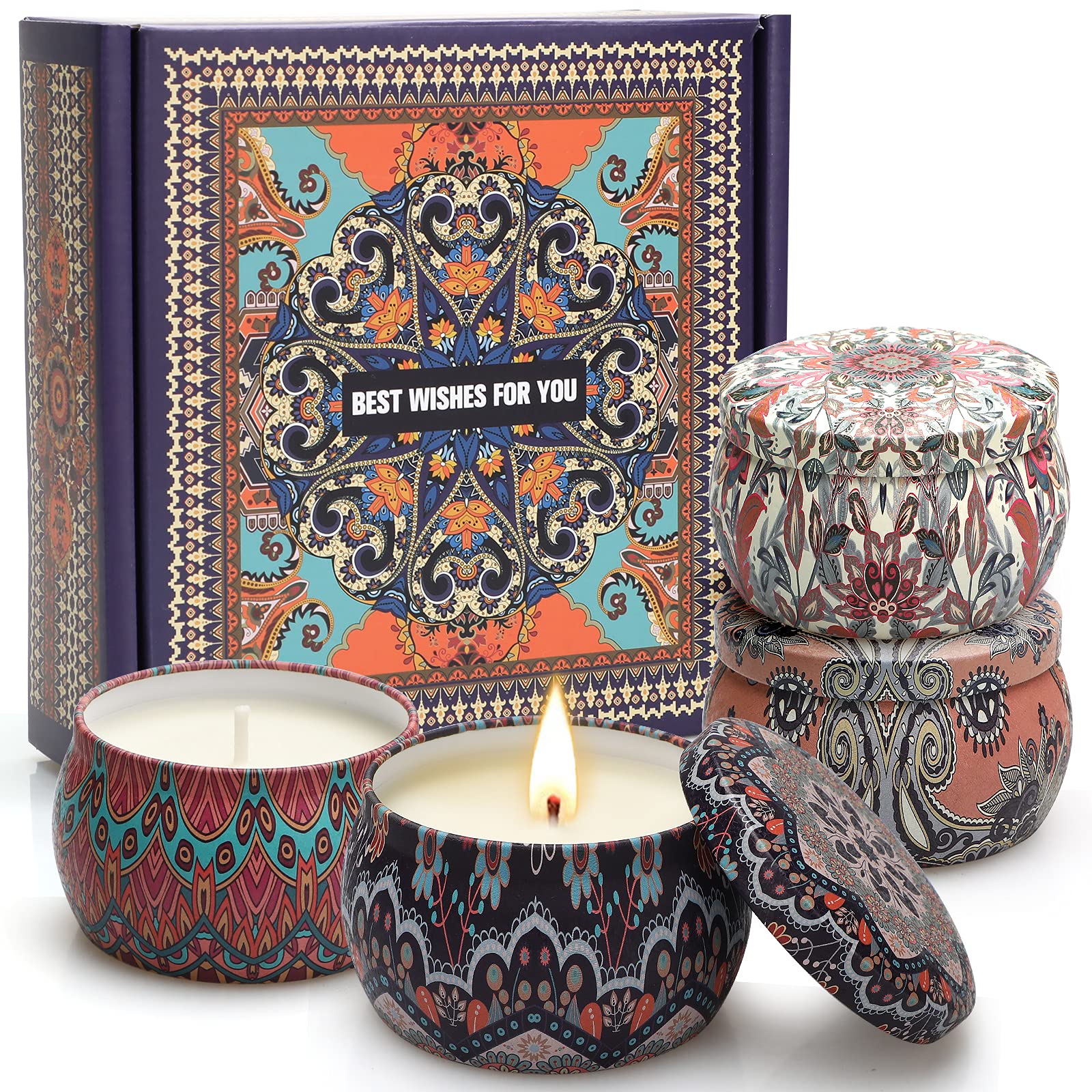 4 Pack Soy Scented Candles Gift Set for Women - Aromatherapy Home Decor, Birthday, Graduation, Anniversary, Valentine's Day, Thanksgiving & Christmas Gifts - Perfect for Relaxation, Meditation & Romantic Ambiance