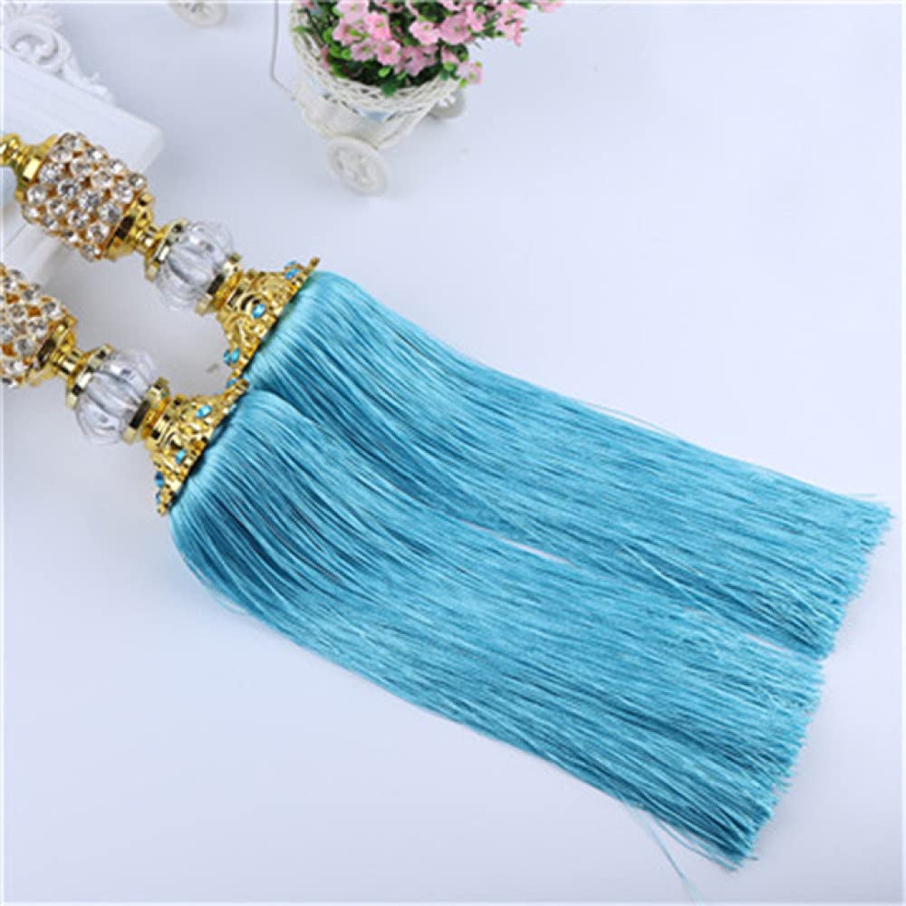 QUNLIPAI 1 Pair Blue Curtain Tiebacks with Tassels - Decorative Hanging Belt Strap & Buckle for Window Drapes | Perfect for Living Room, Bedroom & Home Decor