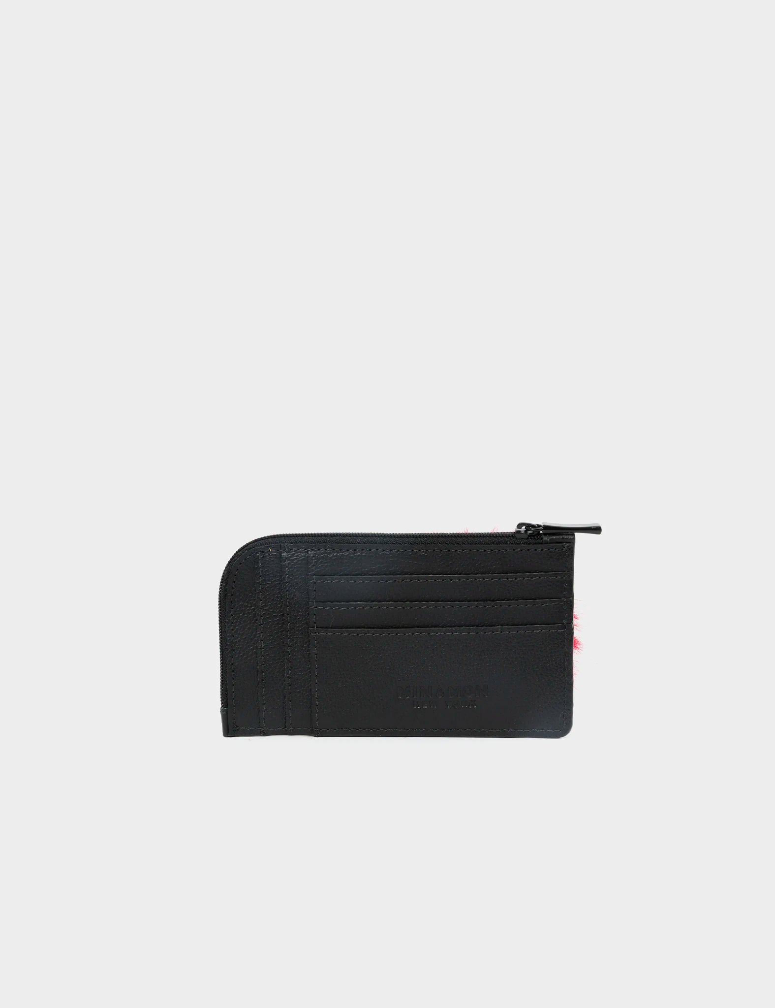 Fausto Black Leather Zip Around Cardholder with Monster Applique - Stylish RFID Blocking Wallet for Men & Women - Perfect for Travel, Business, and Everyday Use