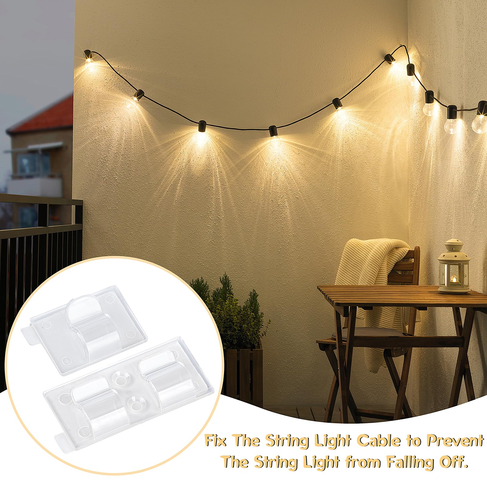 24 Pack Clear Adhesive Outdoor Light Hooks - Heavy Duty String Light Clips for Hanging Lights, Wire Cord Holder for Patio, Garden, Deck & Christmas Decorations - Weatherproof & Easy to Install