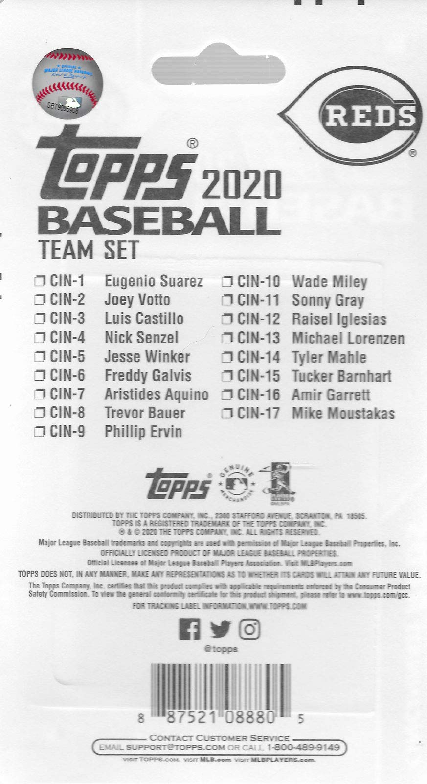 2020 Topps Cincinnati Reds Team Set - 17 Cards with Suarez & Votto | Baseball Collectibles for Fans
