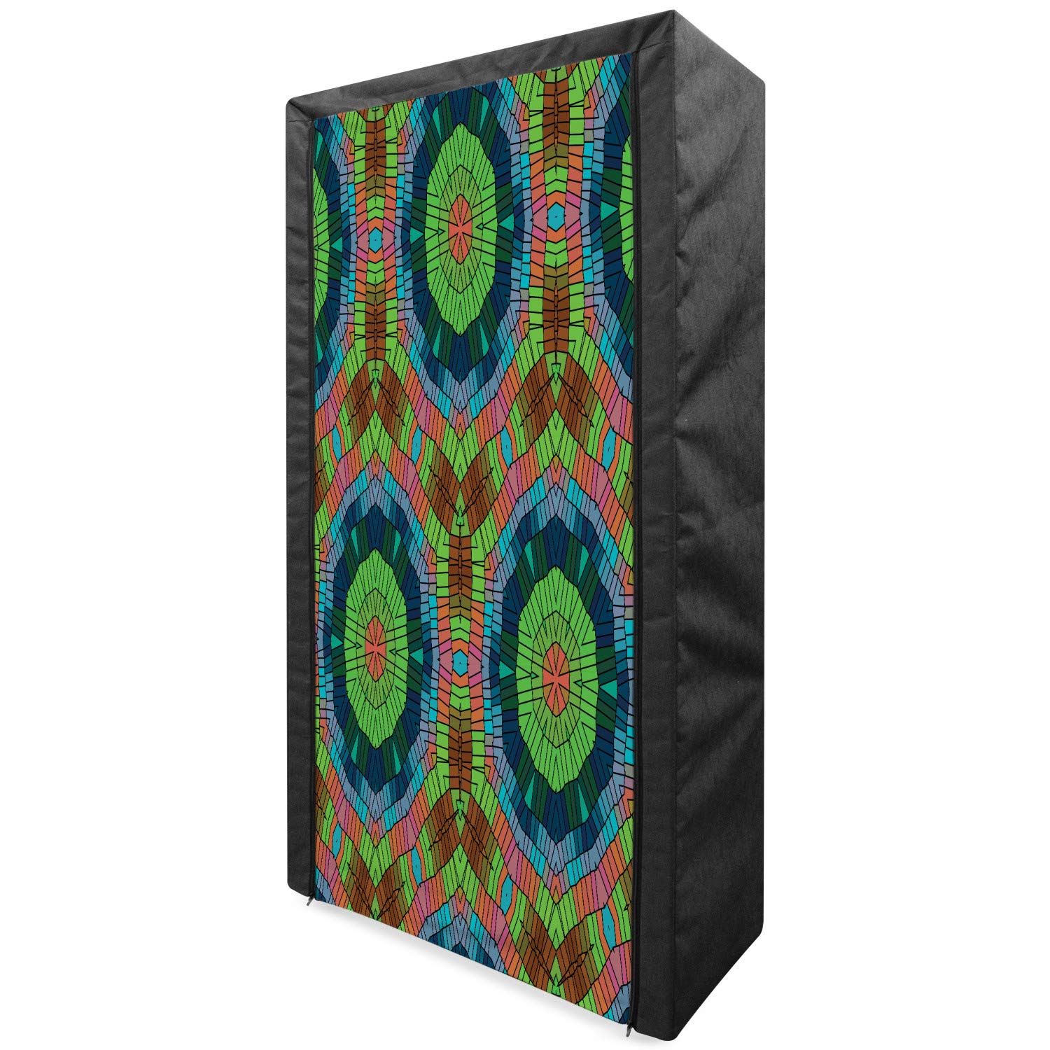Ambesonne Colorful Portable Fabric Wardrobe with Abstract Round Native Art Design - 33.5
