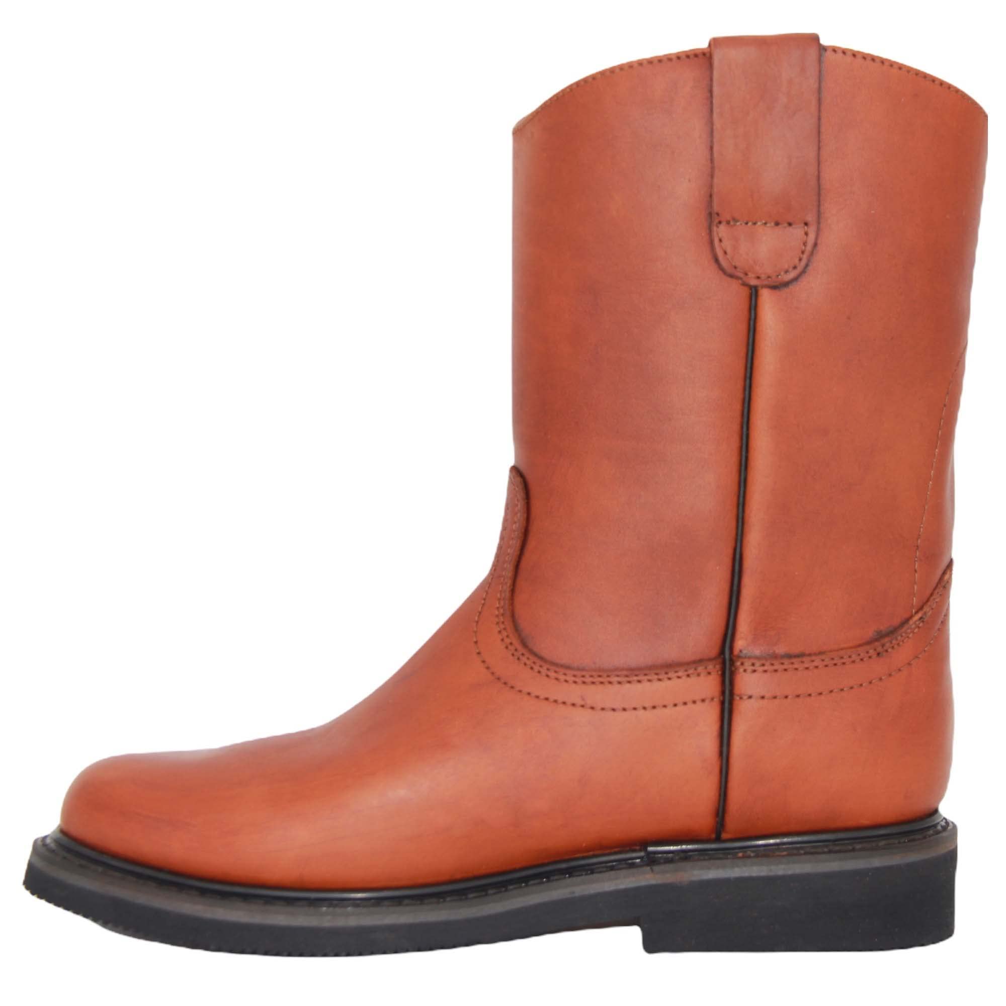 Men's Pull-On Leather Work Boots - Comfortable & Durable for Outdoor Jobs