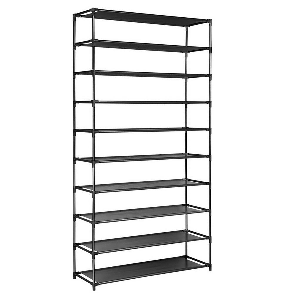 10-Tier Stackable Shoe Rack Organizer - Space Saving Black Shoe Storage for Closet, Entryway & Bedroom Organization