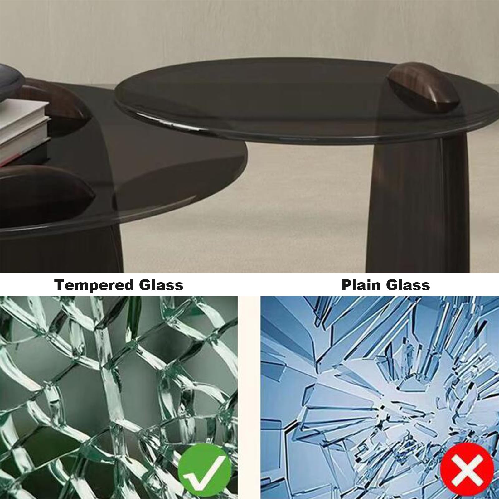 HM&DX Modern Round Coffee Table with Tempered Glass Top & Wood Frame - 35