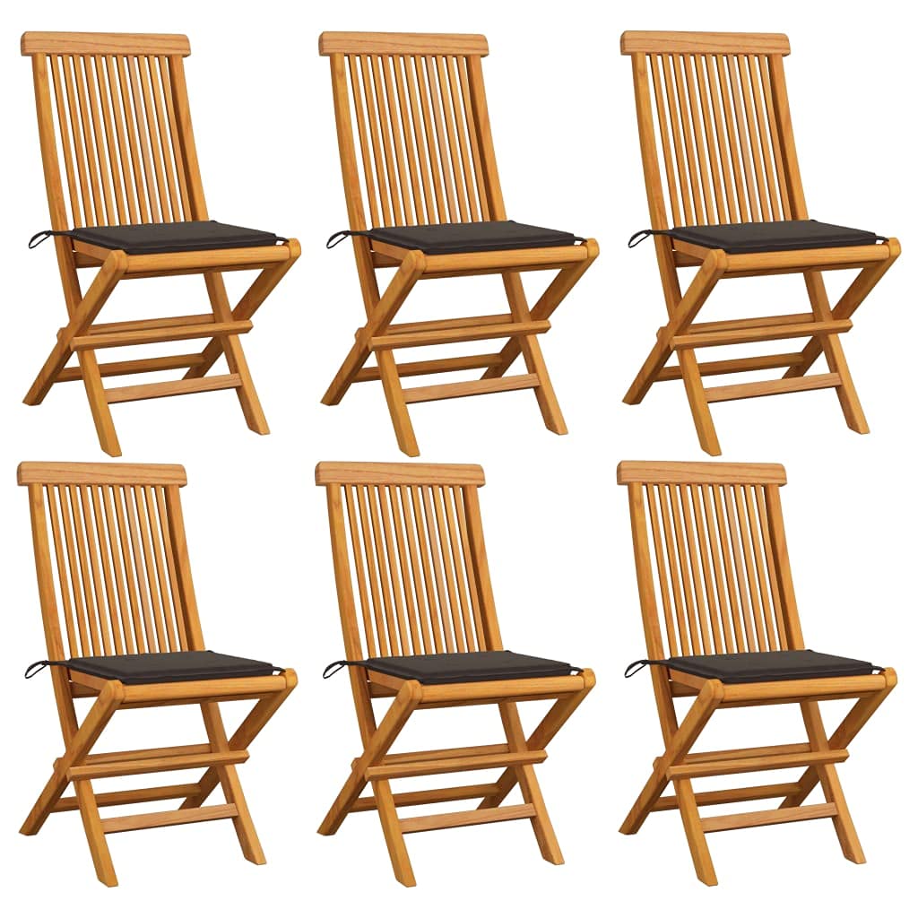 Premium Outdoor Dining Chairs Set of 6 - Teak Wood Patio Chairs with Taupe Cushions & Armrests for Garden, Poolside, Backyard - Weather-Resistant & Durable Furniture for Entertaining