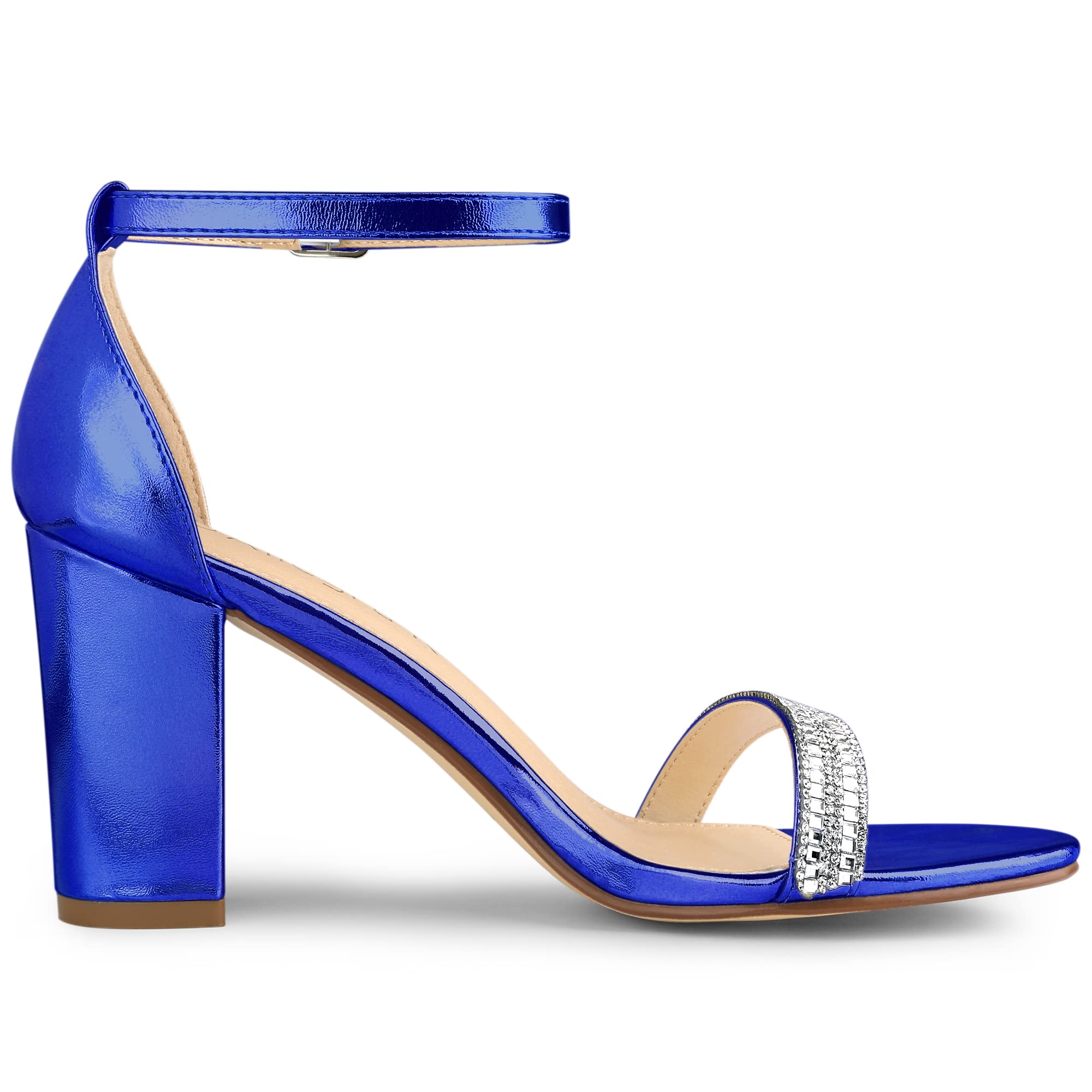 Allegra K Women's Rhinestone Ankle Strap Chunky Heel Sandals - Elegant Party Shoes for Weddings, Prom & Evening Events