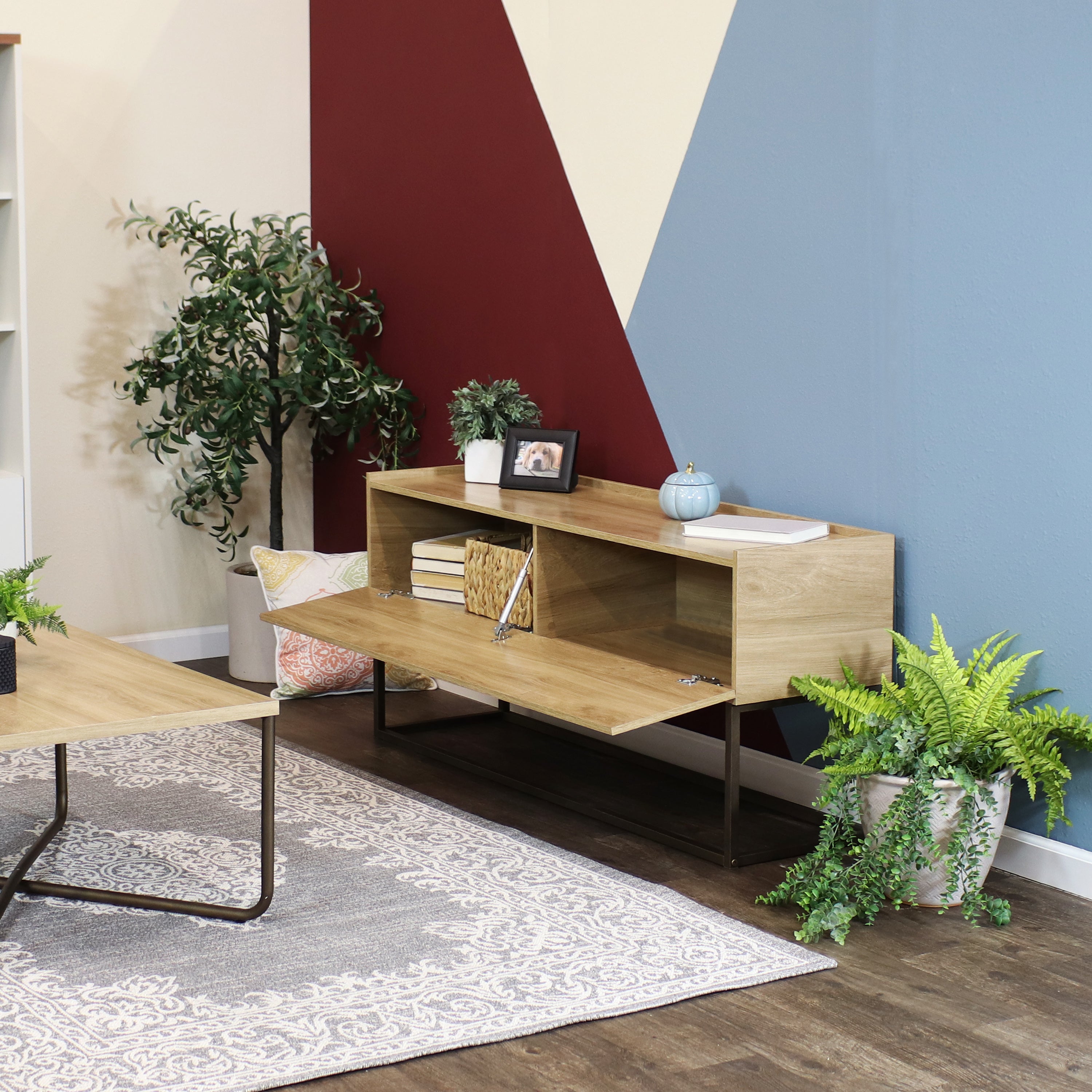 Sunnydaze Industrial Console Table 54.75 Inch - Rustic Brown Wood & Metal Entryway Table for Living Room, Hallway, or Foyer Decor