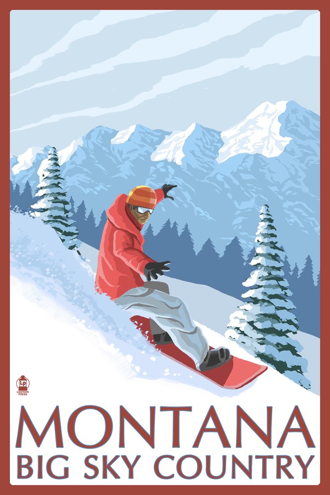 Montana Big Sky Country Snowboarder - 24x36 Premium Metal Wall Art, Aluminum Decor for Home & Office - Perfect for Ski Lodge, Cabin, or Winter Sports Enthusiast Gift