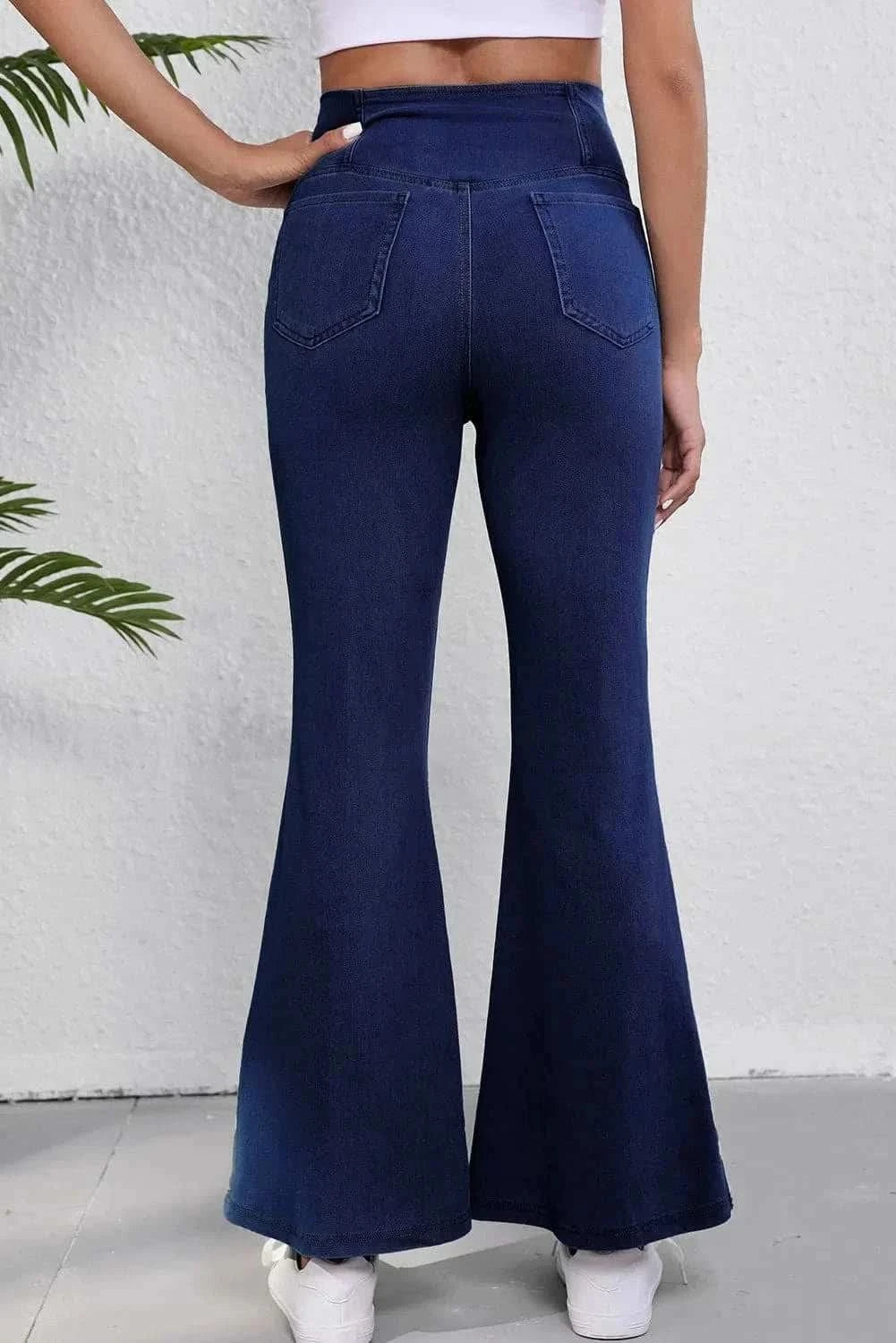 Asymmetric Waist Flare Jeans for Women - High Waisted Bootcut Denim Pants with Stretchy Comfort - Perfect for Casual Outfits, Date Nights & Boho Style