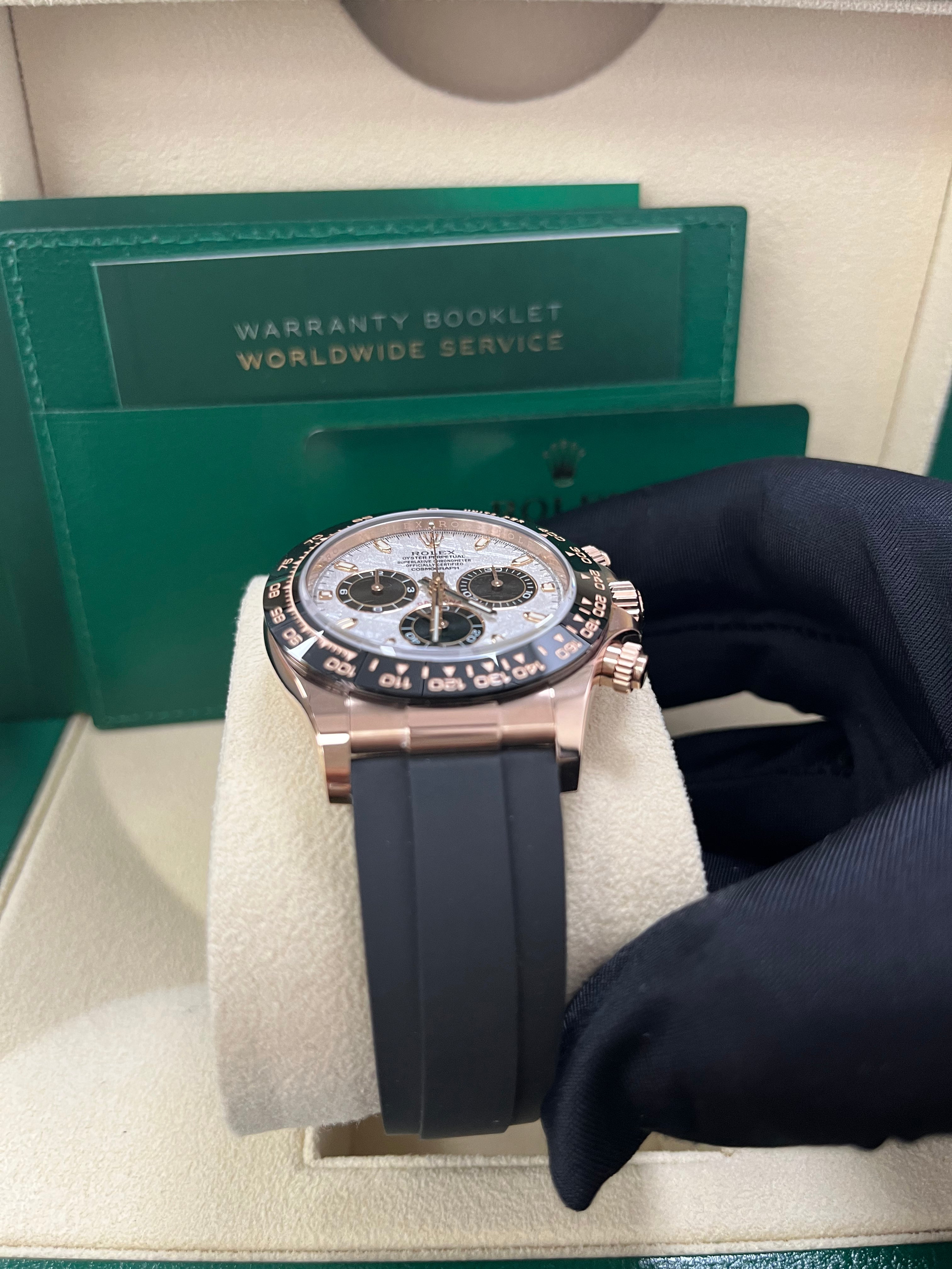 Rolex Daytona 40mm Everose Gold Cosmograph Watch - Meteorite Black Dial, Oysterflex Bracelet 116515LN | Luxury Men's Chronograph for Business & Special Occasions