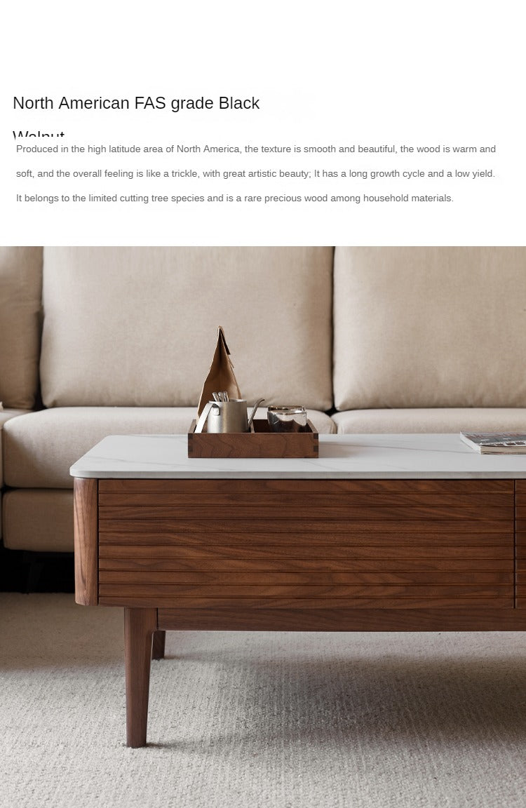 Handcrafted Black Walnut Coffee Table with Natural Slate Top - Rustic Modern Living Room Furniture for Home Decor