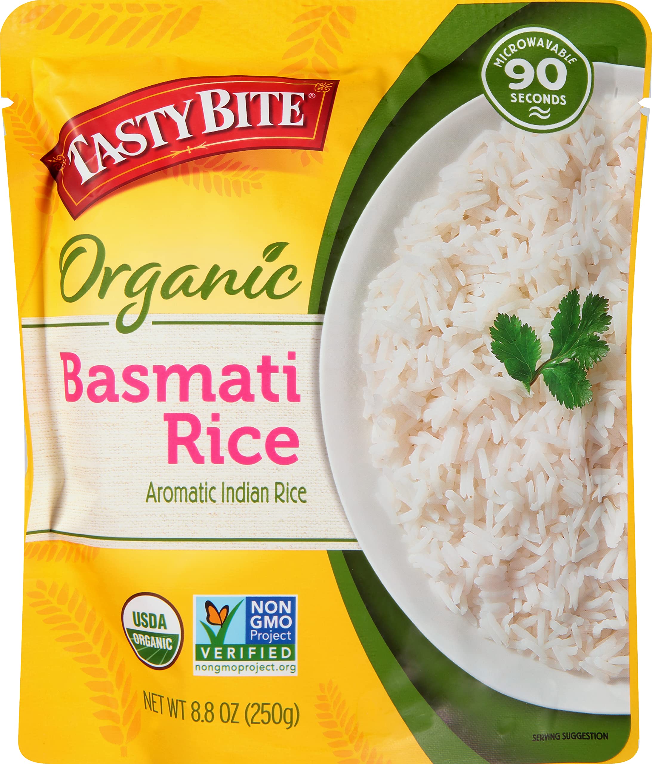 Tasty Bite Organic Basmati Rice - 8.8 Oz Ready-to-Eat Microwaveable Vegan & Gluten-Free Indian Meal | Perfect for Quick Lunches, Camping & Emergency Food Storage