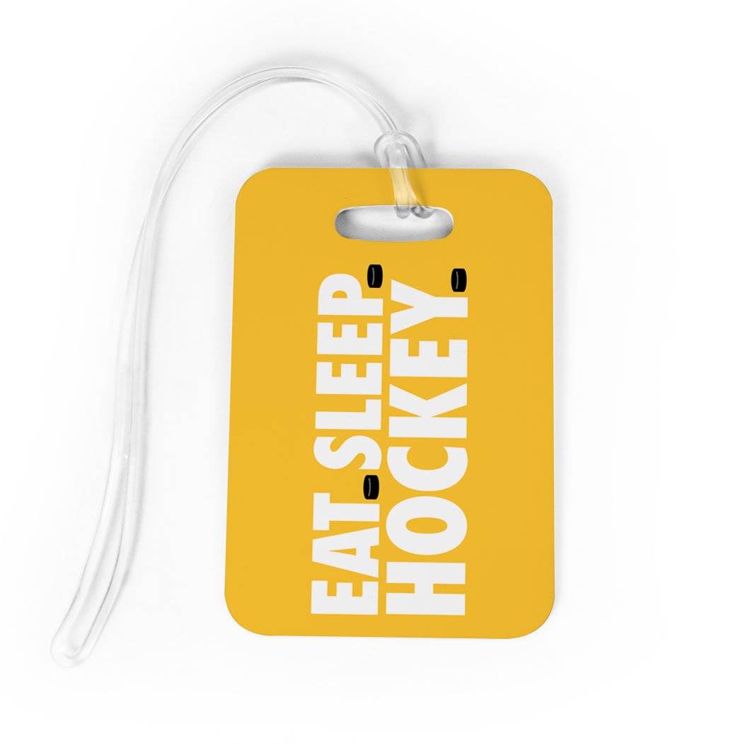 ChalkTalkSPORTS Hockey Luggage Tag & Bag Tag - Personalized Custom Info on Back - Medium Gold Hockey Accessories - Perfect for Travel, Tournaments & Hockey Fan Gifts