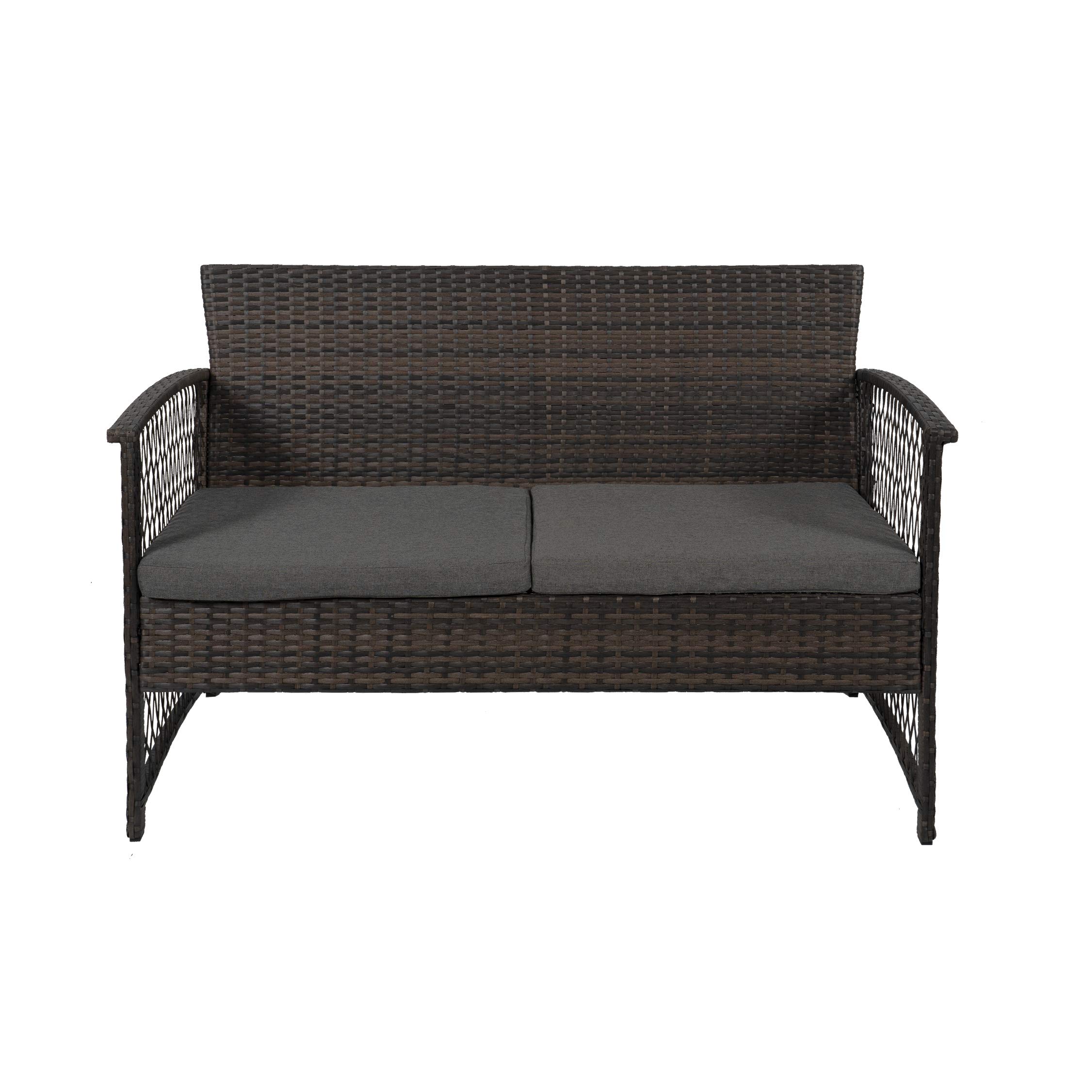 WestinTrends Melvi 4-Piece All-Weather PE Rattan Patio Furniture Set with Tempered Glass Coffee Table - Outdoor Wicker Chairs & Loveseat in Coffee & Gray for Garden, Poolside & Backyard Relaxation