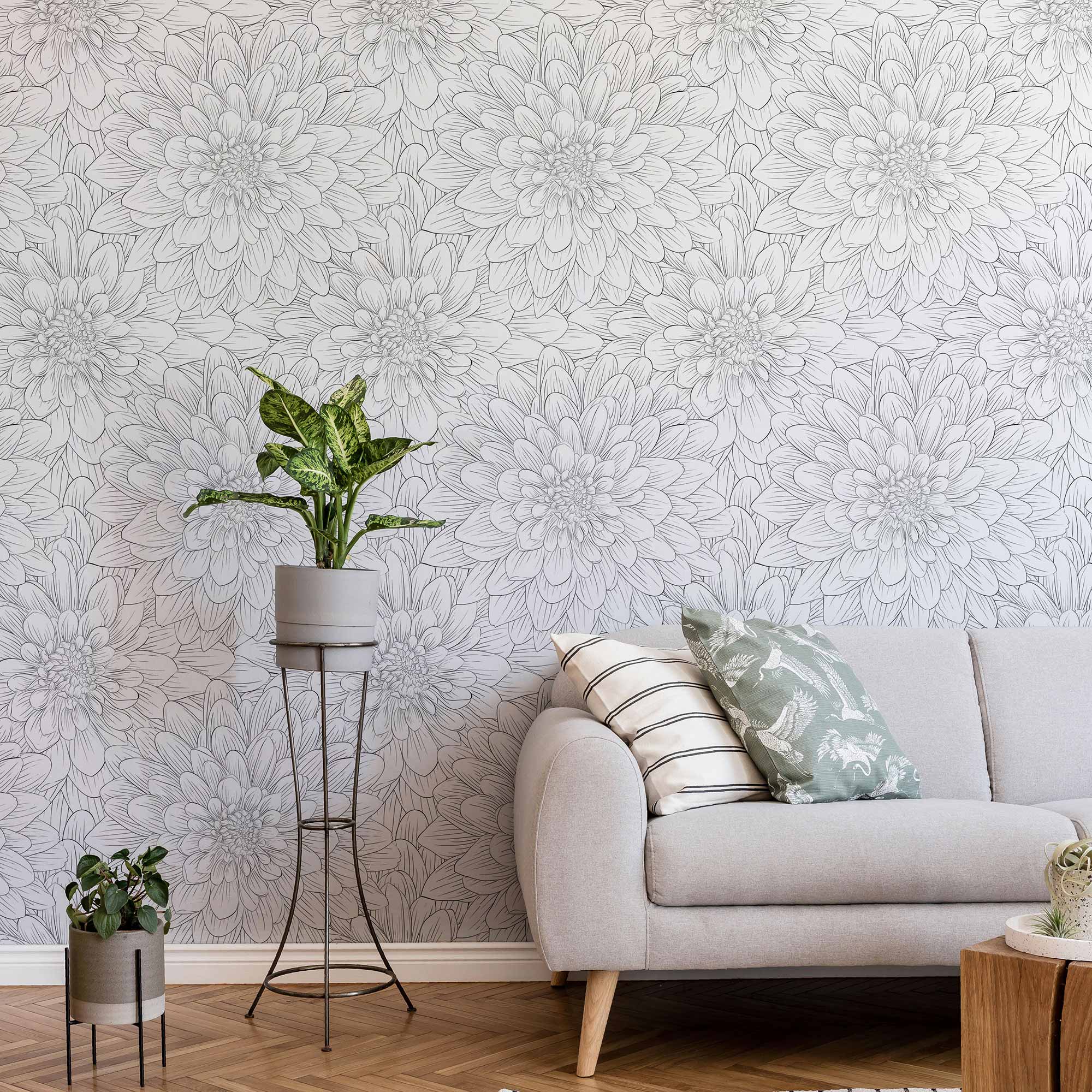 Black and White Floral Peel and Stick Removable Wallpaper - Self-Adhesive Decorative Wall Covering for Bedroom, Living Room, Office & Home Decor
