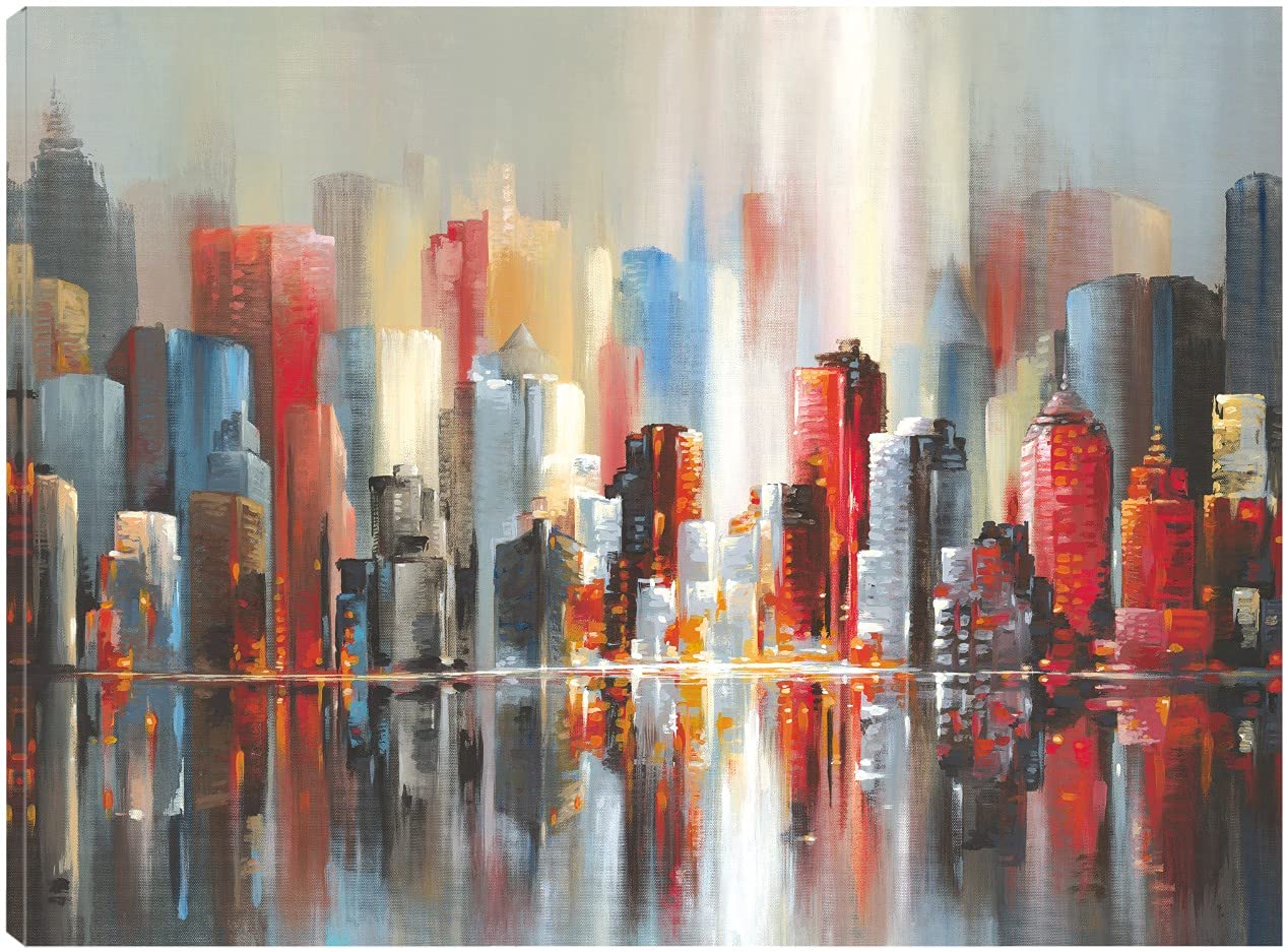 Scarlet City Canvas Wall Art Print - Modern Abstract Painting by Willowbrook Fine Art - 43x32 Inches - Ready to Hang - Perfect for Living Room, Bedroom, Office Decor - Home & Commercial Interior Design