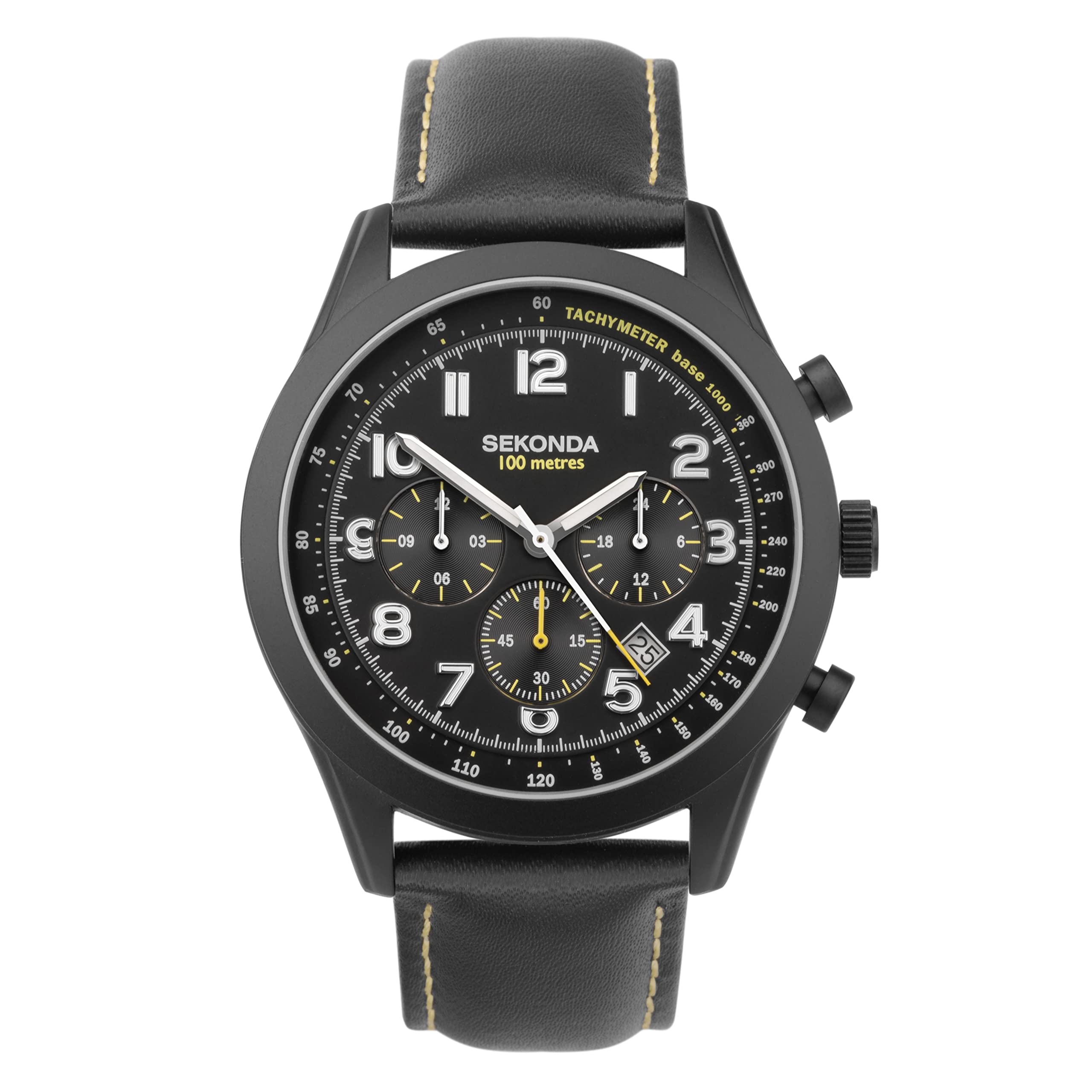 Sekonda Navigator Men's 44mm Black Analog Date Quartz Watch with Leather Strap 30112 - Perfect for Business, Casual Wear & Outdoor Adventures