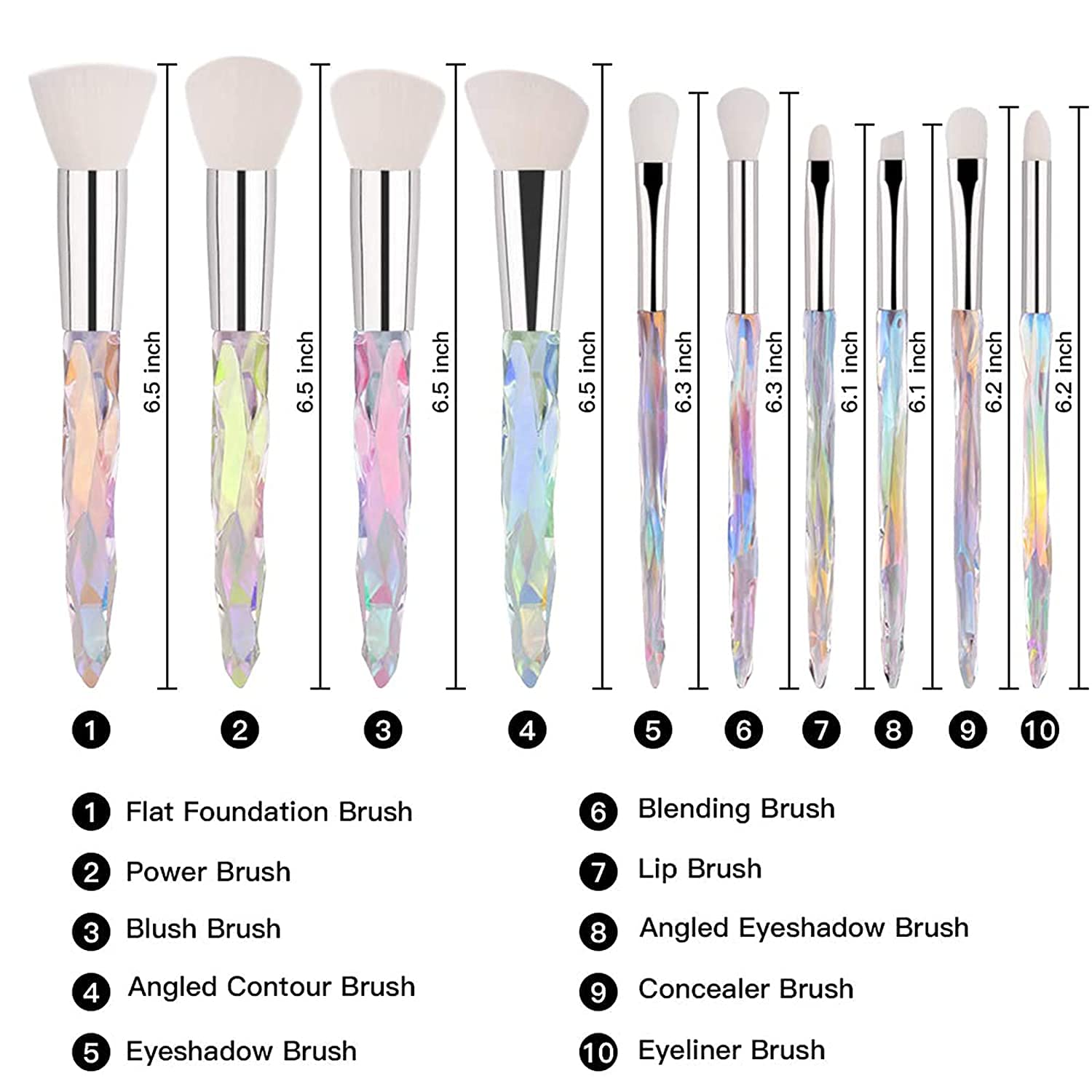 COSLUXE 10-Piece Makeup Brush Set with Crystal Handle - Kabuki, Foundation, Concealer, Powder, Eyeshadow & Highlight Brushes | Professional Cosmetic Brush Kit for Flawless Makeup Application (Great for Travel & Daily Beauty Routine)