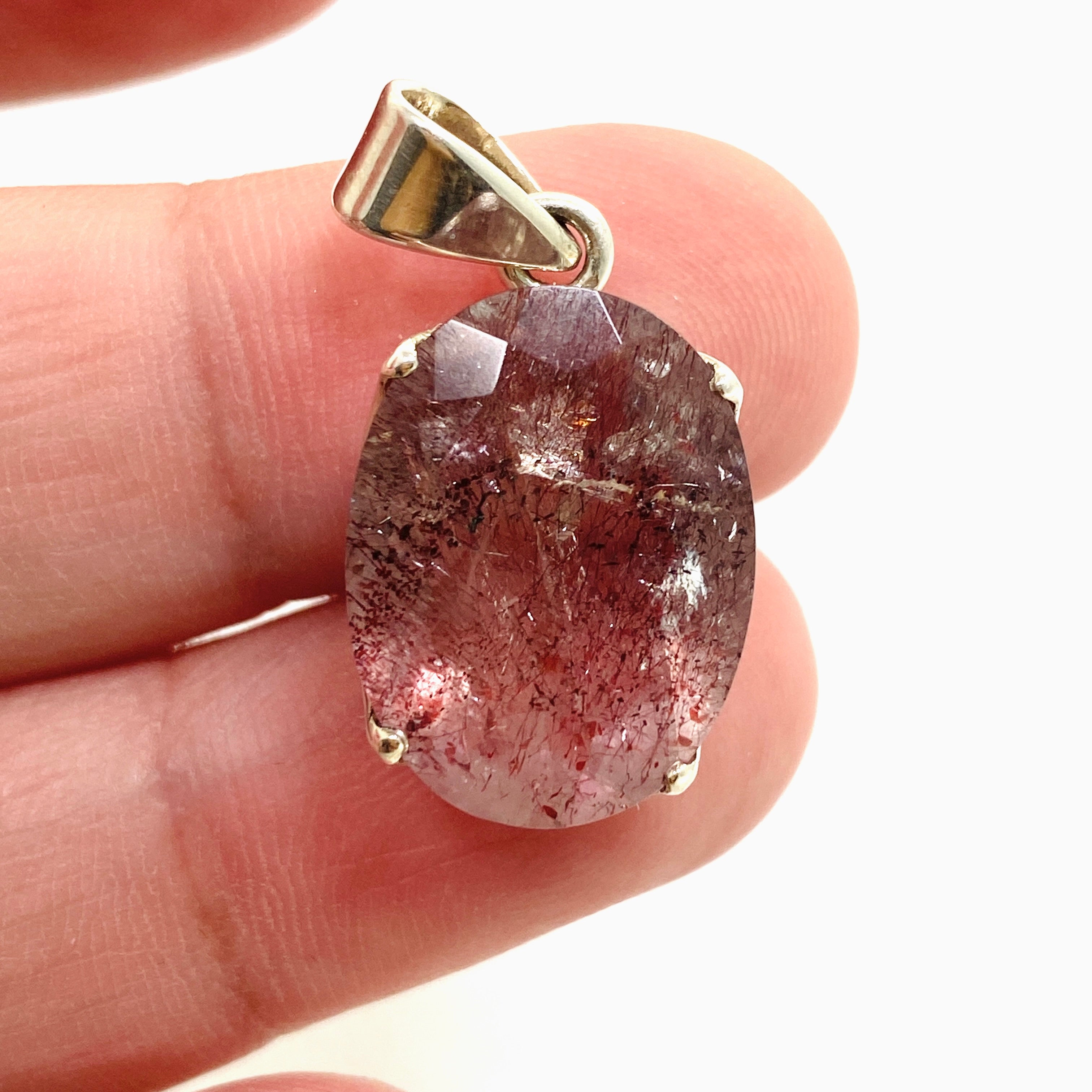 Natural Lepidocrocite in Quartz Oval Faceted Pendant Necklace PPGJ1077 - Healing Crystal Jewelry for Meditation & Energy Balancing