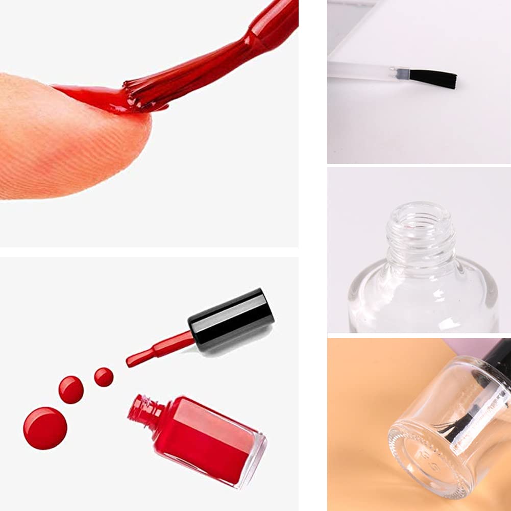 10Pcs 15ml Empty Glass Nail Polish Bottles with Brush & Black Cap - Refillable Clear Round Nail Polish Vials for DIY Nail Art, Manicure, Salon & Home Storage - Perfect for Mixing Custom Colors & Professional Nail Designs