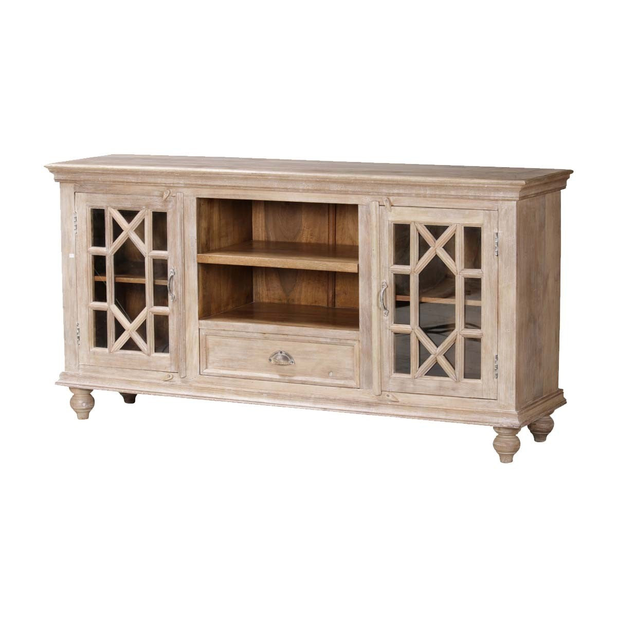 French Arched Glass Doors TV Stand - Modern Entertainment Center for Living Room, Bedroom & Home Theater - Stylish Storage Cabinet for TV, Media & Gaming Consoles