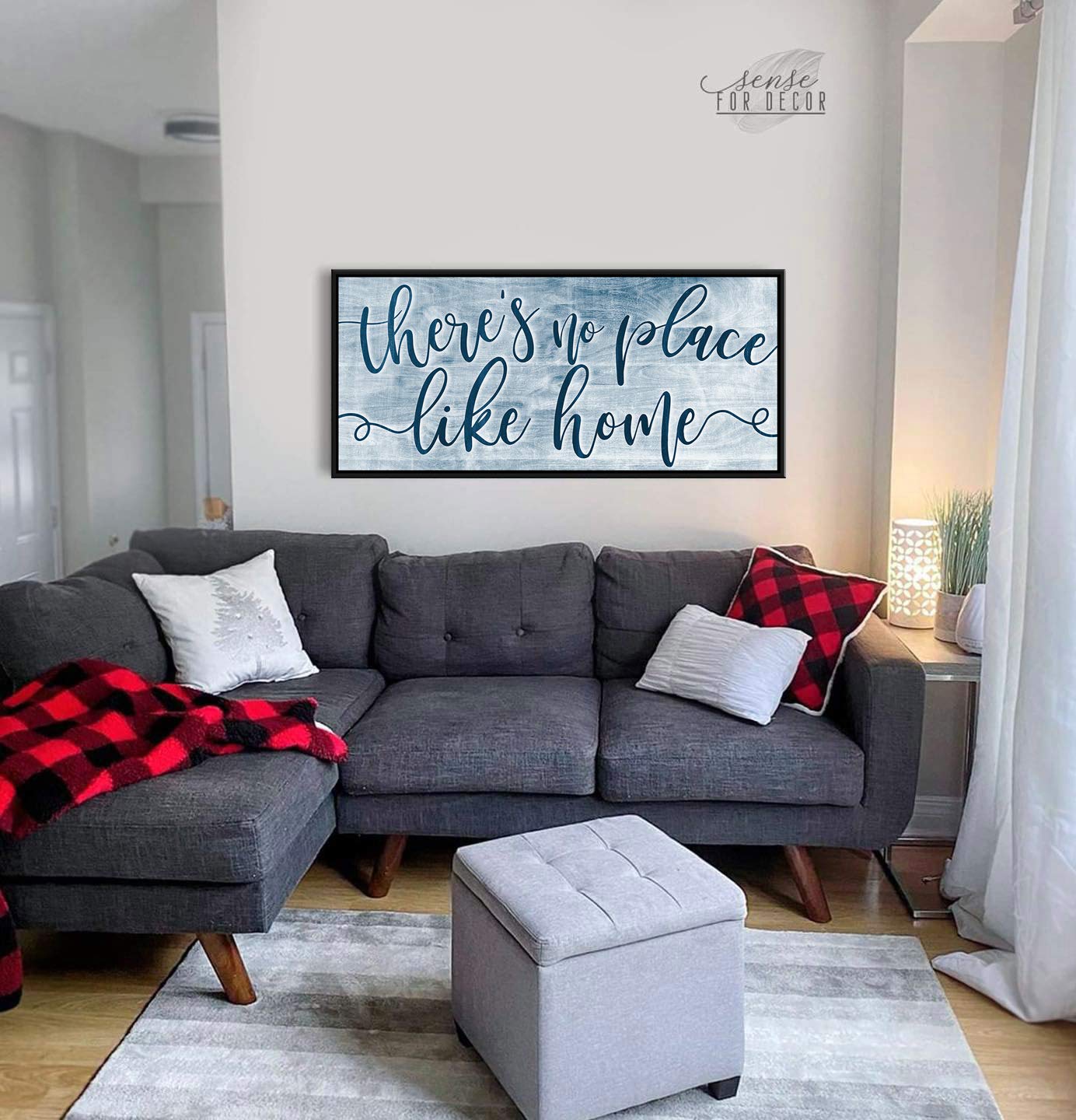 Artistic Home Wall Decor - 'There's No Place Like Home' V2 Rustic Framed Print (60x27 Inverted Blue/Black) - Perfect for Living Room, Housewarming Gifts & Farmhouse Style Interiors