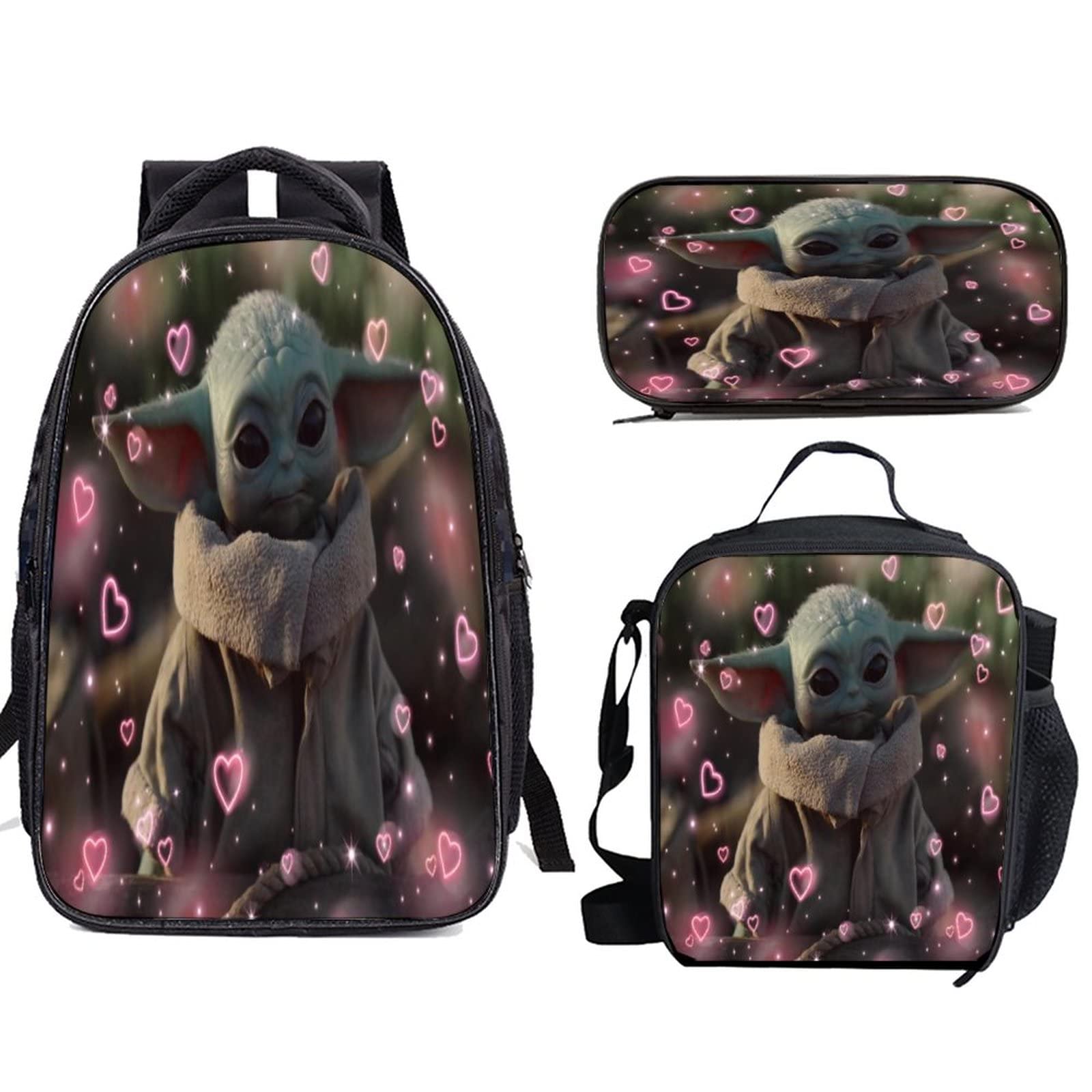 BOABIXA 3-Piece Cartoon Backpack Set with Stationery Pouch & Lunch Bag - Cute Korean Style School Backpack for Boys & Girls - Perfect for School, Office & Travel