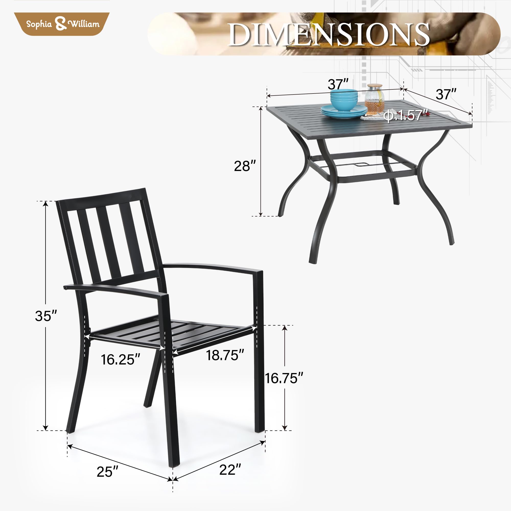 Sophia & William 5-Piece Outdoor Dining Set - 37