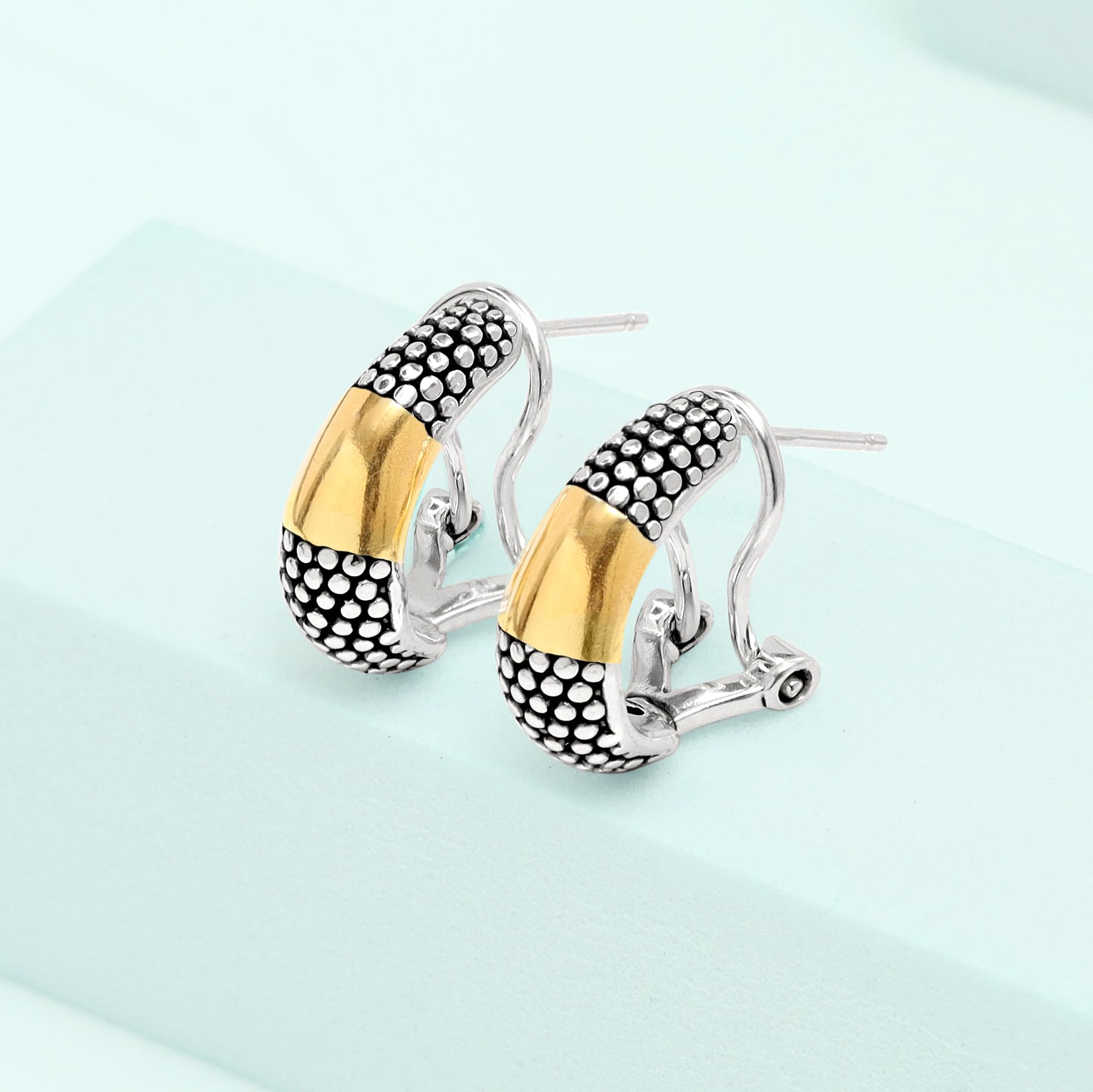 LeCalla 925 Sterling Silver Omega Back Earrings for Women - Hypoallergenic Pierced & Clip-On Stud Earrings | Elegant Everyday Jewelry for Work, Party & Special Occasions