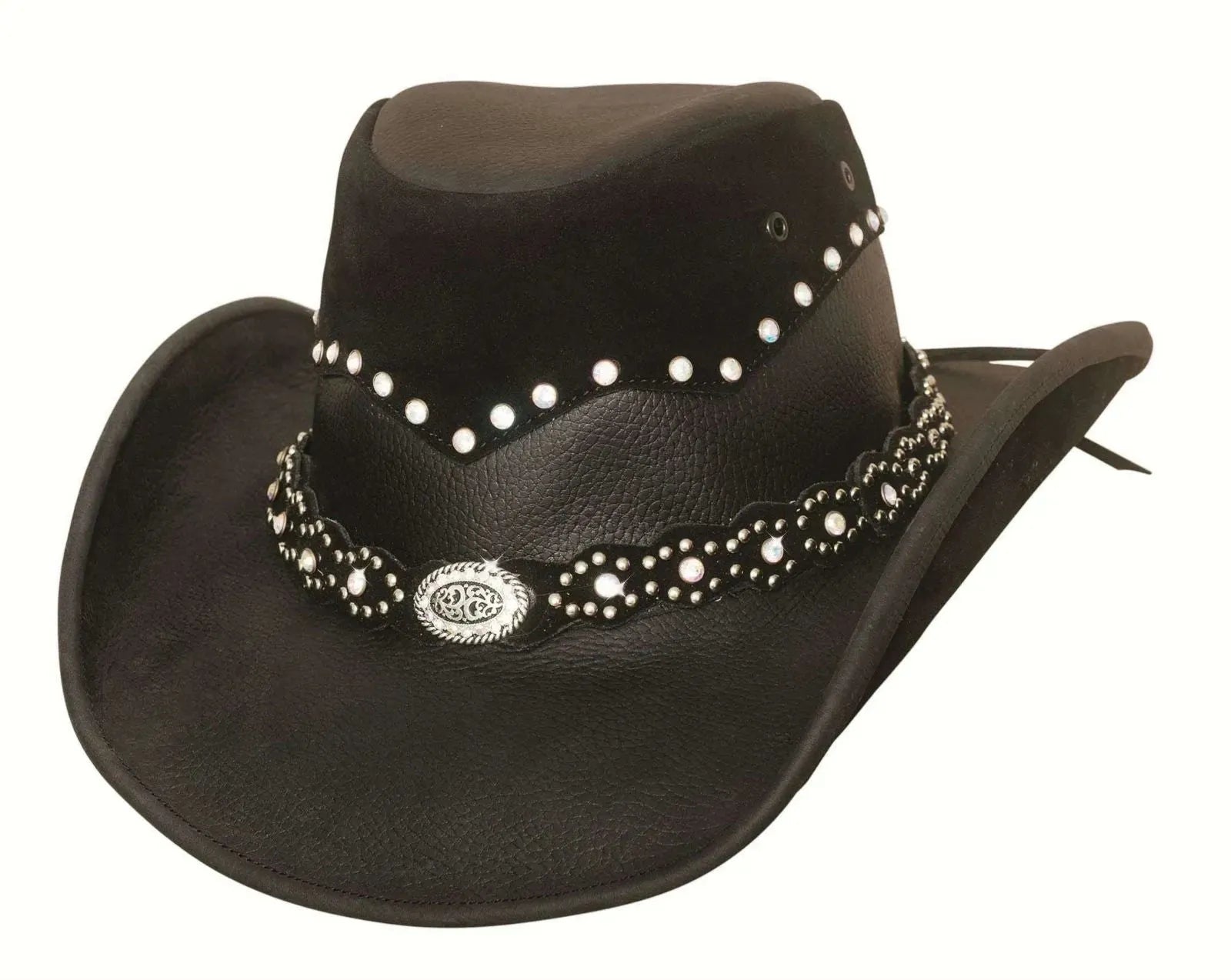 Bullhide Back In Black Shapeable Leather Cowgirl Hat - Adjustable Western Style for Women - Perfect for Rodeo, Country Music Festivals & Outdoor Adventures