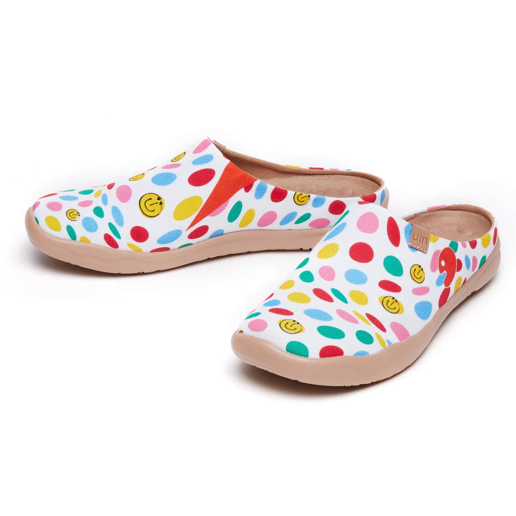 UIN Women's Slip On Mules - Comfortable Flat Lightweight Clogs with Wide Toe & Artistic Paint Design - Perfect for Travel, Casual Wear & Home Use - Malaga Series
