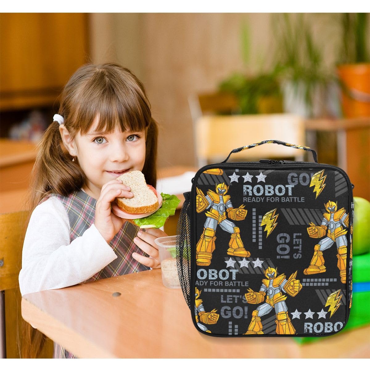Stylish Insulated Lunch Box for Kids & Teens - Urban Robot Design School Lunch Bag, Cooler Tote for Boys & Girls - Perfect for School, Office, Picnics & Travel