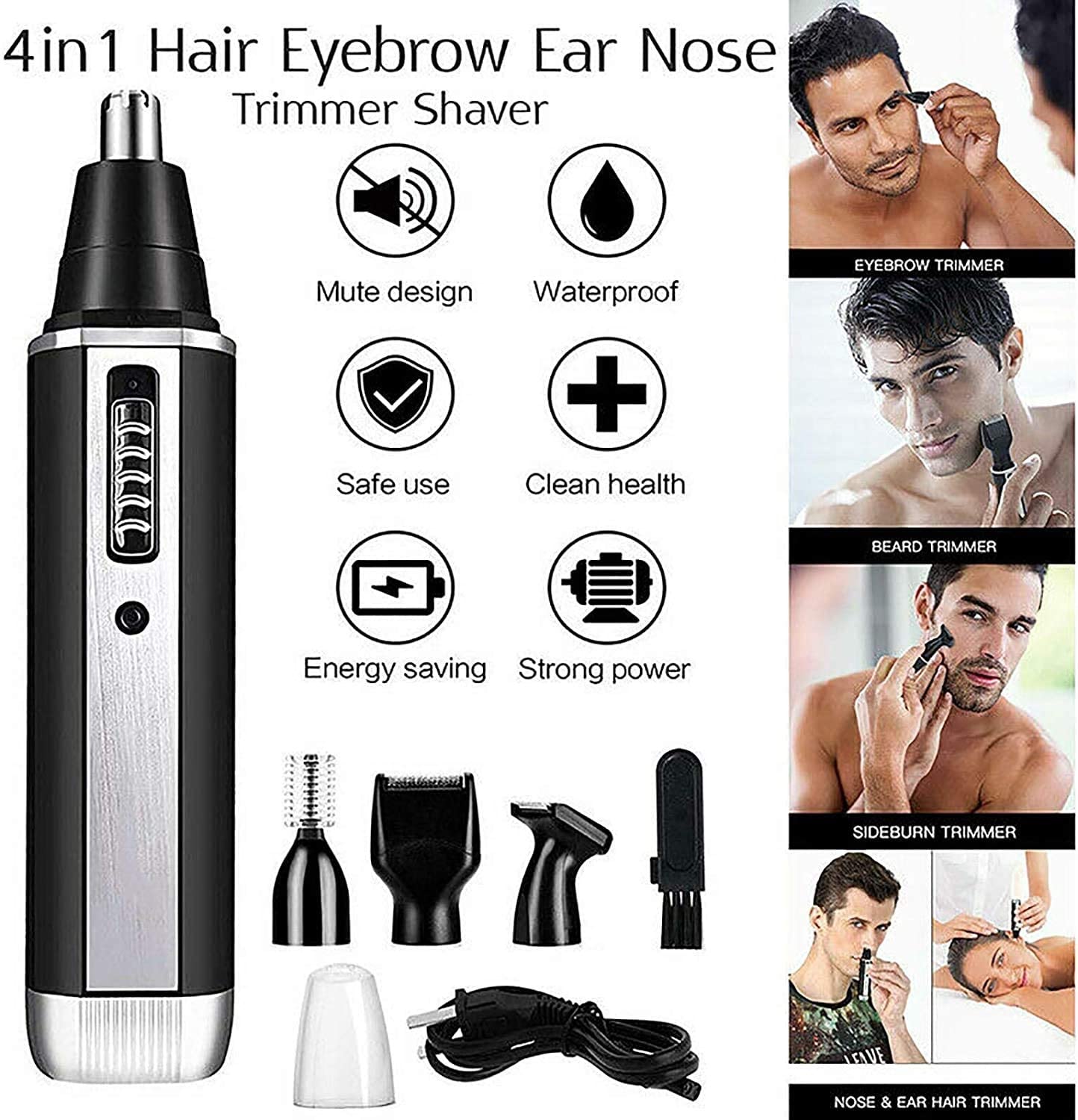 USB Rechargeable Ear & Nose Hair Trimmer for Men & Women - Professional Waterproof Grooming Kit with Dual Edge Blades for Easy Cleaning - Perfect for Travel, Home & Personal Care Routines