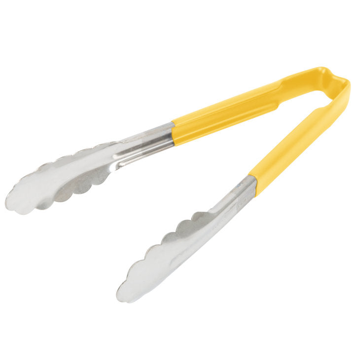 Vollrath 9.5-Inch Utility Tongs with Yellow Handle - Heavy Duty Stainless Steel Kitchen Tongs for Grilling, Serving, and Cooking - Perfect for BBQ, Restaurants, and Home Kitchens
