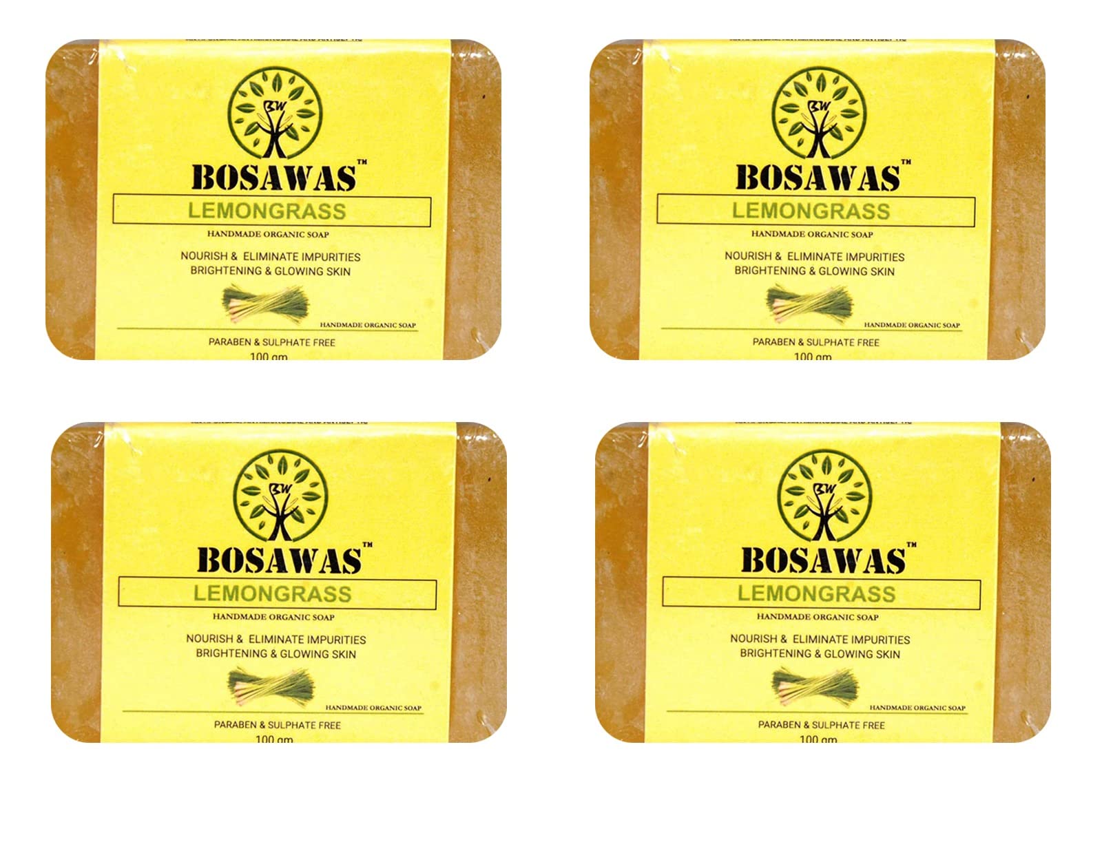 Organic Lemongrass Soap for Brightening & Glowing Skin | Handmade Natural Soap with Nourishing Properties | Pack of 4 (100g) | Perfect for Daily Skincare, Gifts & Eco-Friendly Bath Routine