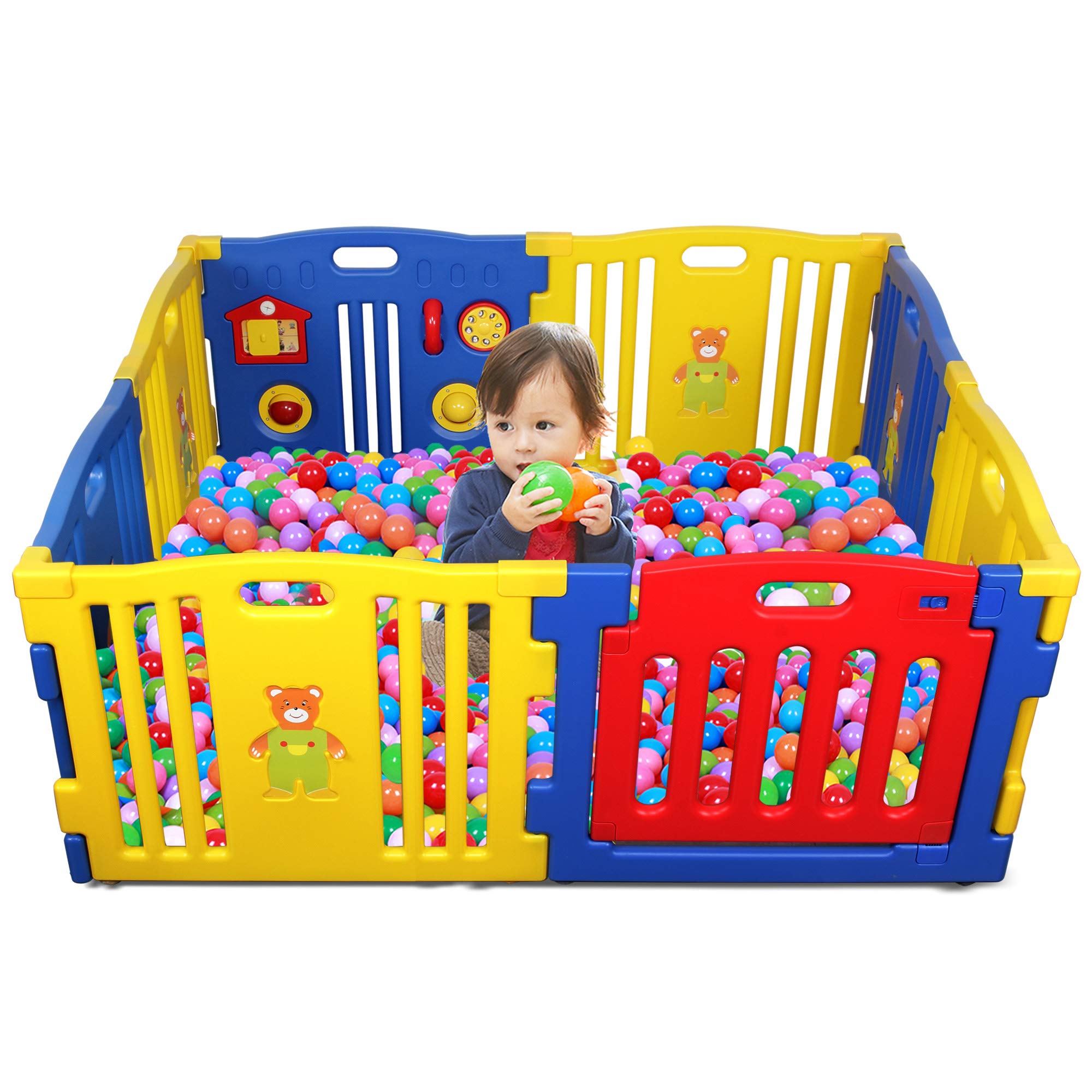 Kidzone 8-Panel Baby Playpen - Safe & Durable Play Center for Toddlers - Indoor/Outdoor Kids Activity Yard - Blue - Perfect for Home, Daycare & Backyard Playtime