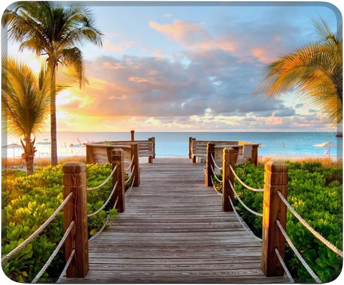 Customized Rectangle Mousepad with Palm Trees Beach Sea Ocean 98911 Design - Non-Slip Gaming Mouse Pad for PC, Laptop & Office Use - Perfect for Work, Gaming & Home Decor