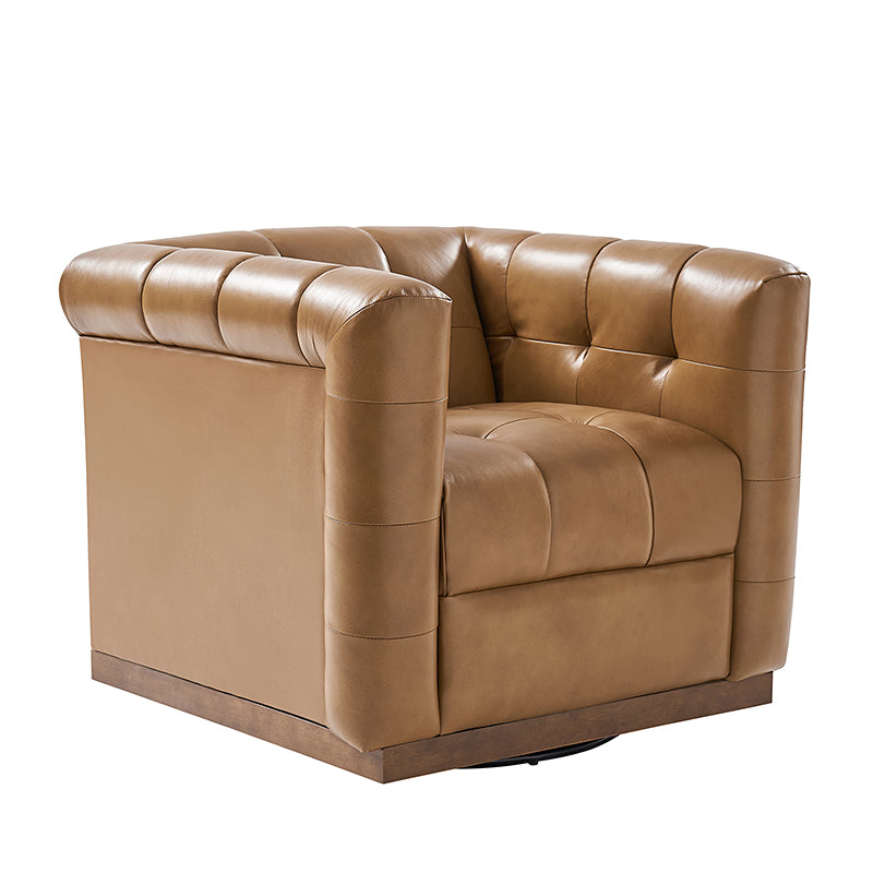 Feodor Genuine Leather Mid Century Modern Swivel Chair - Premium Office & Living Room Furniture for Home Decor