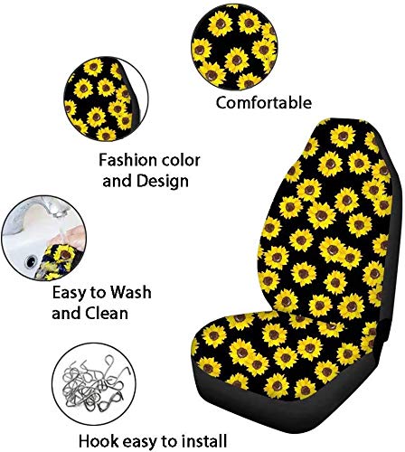 FKELYI Daisy Flower Print Universal Car Seat Covers Set - 2PCS Front Seat Cushion & Backrest Covers + Rear Bench Cover - Waterproof & Non-Slip Auto Accessories for Sedan, SUV, Truck - Perfect for Road Trips, Daily Commute & Car Interior Protection