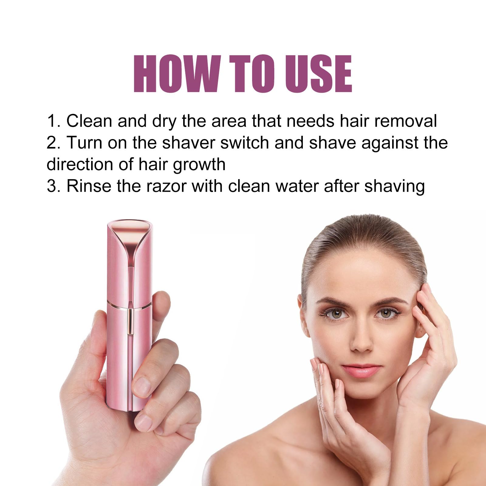 Electric Facial Hair Remover for Women - Painless Hair Removal Razor in White & Rose Gold | Smooth Skin for Makeup, Date Night & Daily Beauty Routine