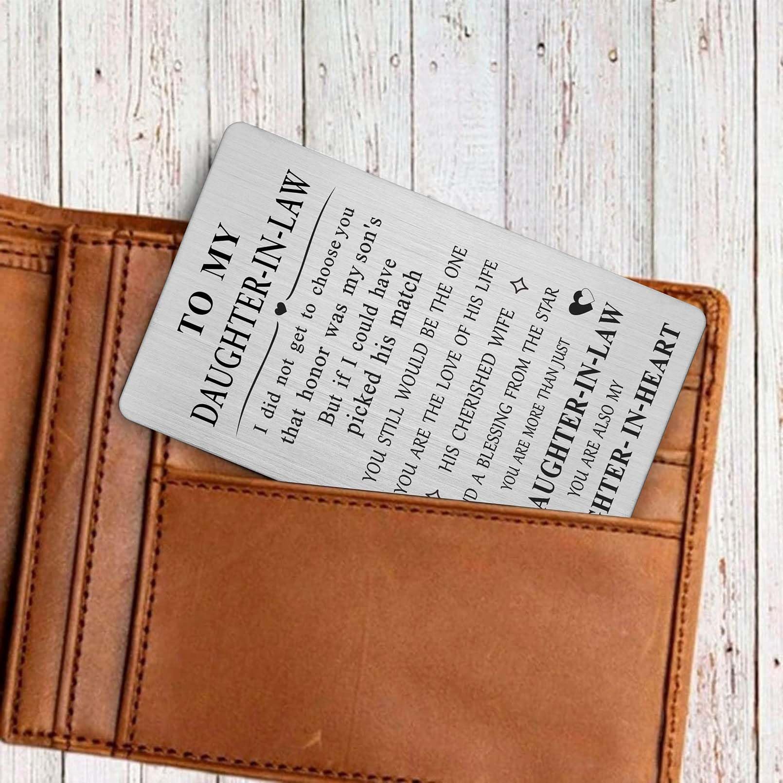 CPLJW Mother-in-Law to Daughter-in-Law Gift Set - Engraved Wallet Card & Heartfelt Keepsake for Weddings, Birthdays & Special Occasions | Perfect for Bridal Showers, Anniversary & Welcome to Family Gifts