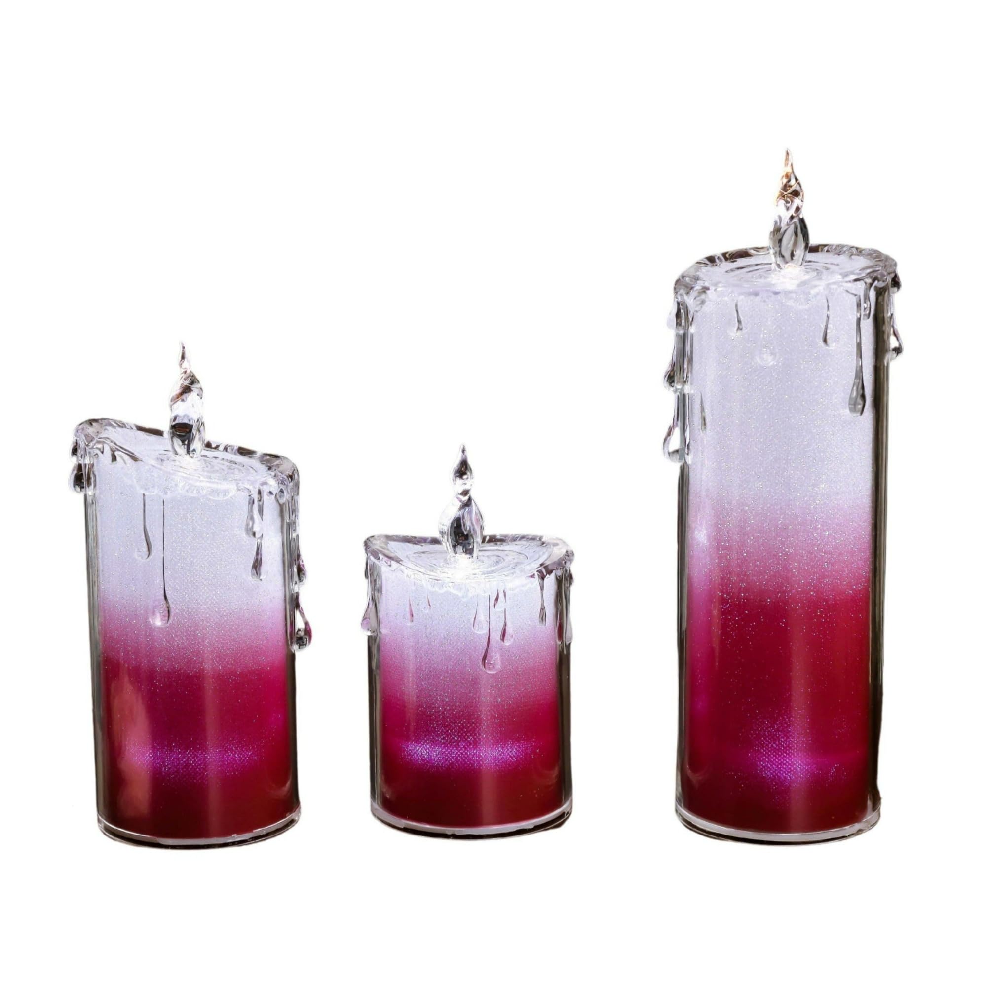 Set of 3 White and Red Glitter LED Flameless Candles 9.5