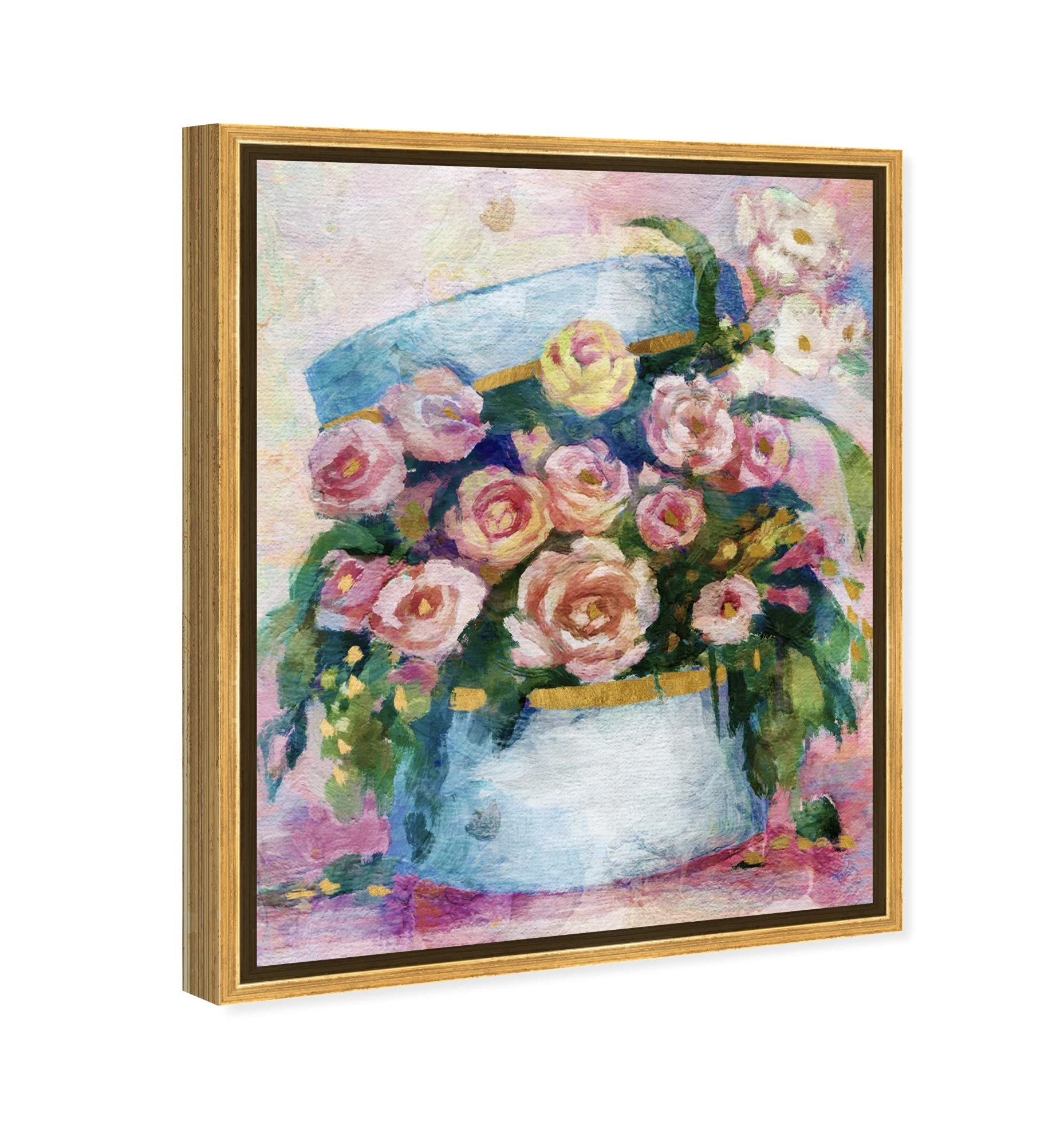 Floral and Botanical Wall Art Framed Canvas Prints - 'Flowers in Blue Box' Home Decor for Living Room, Bedroom & Office