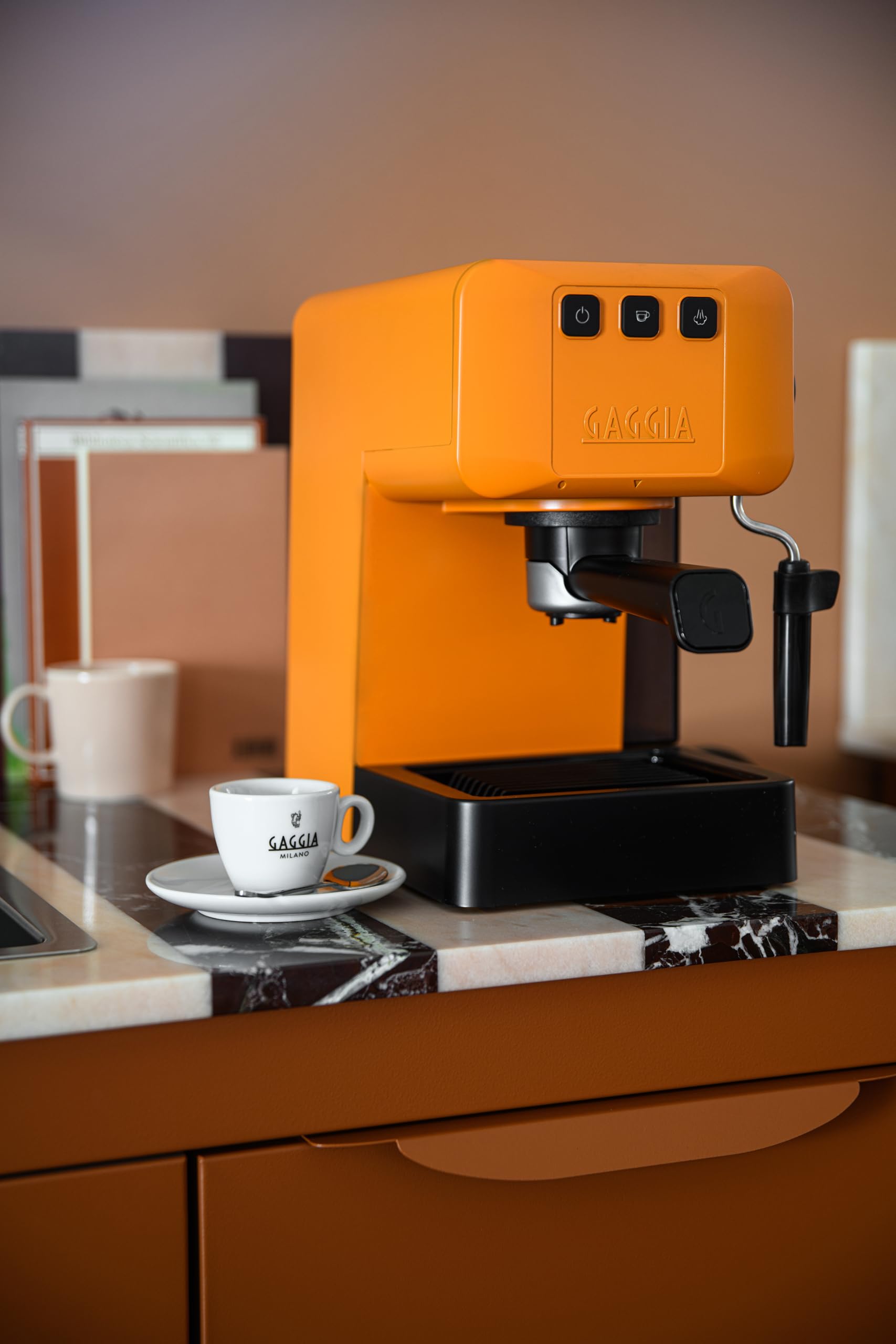 Gaggia EG2109 ORANGE Manual Espresso Coffee Machine for Ground Coffee & Pods, Creamy Espresso System with Automatic Pre-Infusion, 15 Bar Pressure, 2023 New Model, 100% Made in Italy - Perfect for Home Baristas & Coffee Lovers