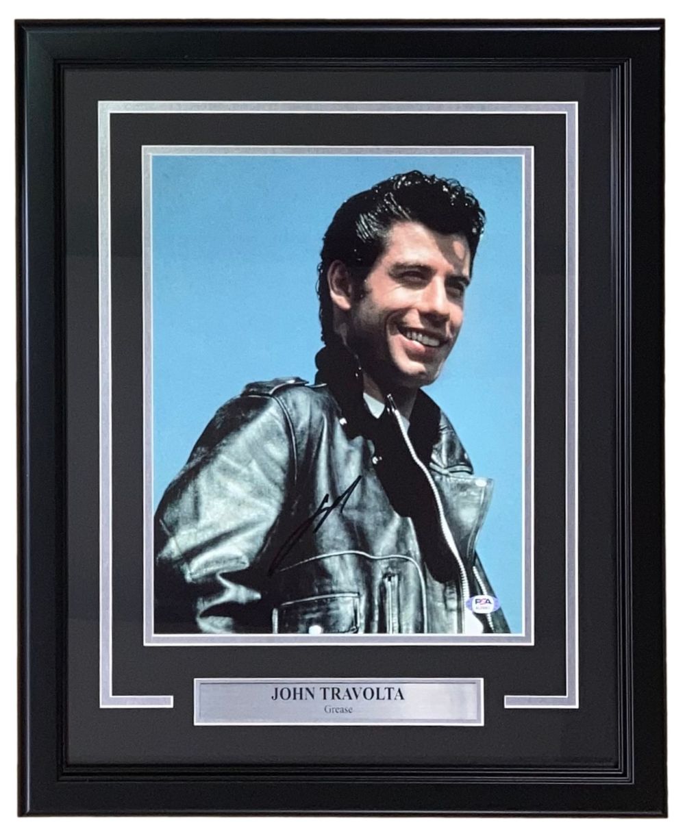 John Travolta Autographed Framed 11x14 Grease Movie Photo - PSA/DNA Certified - Perfect for Collectors, Fans & Home Theater Decor