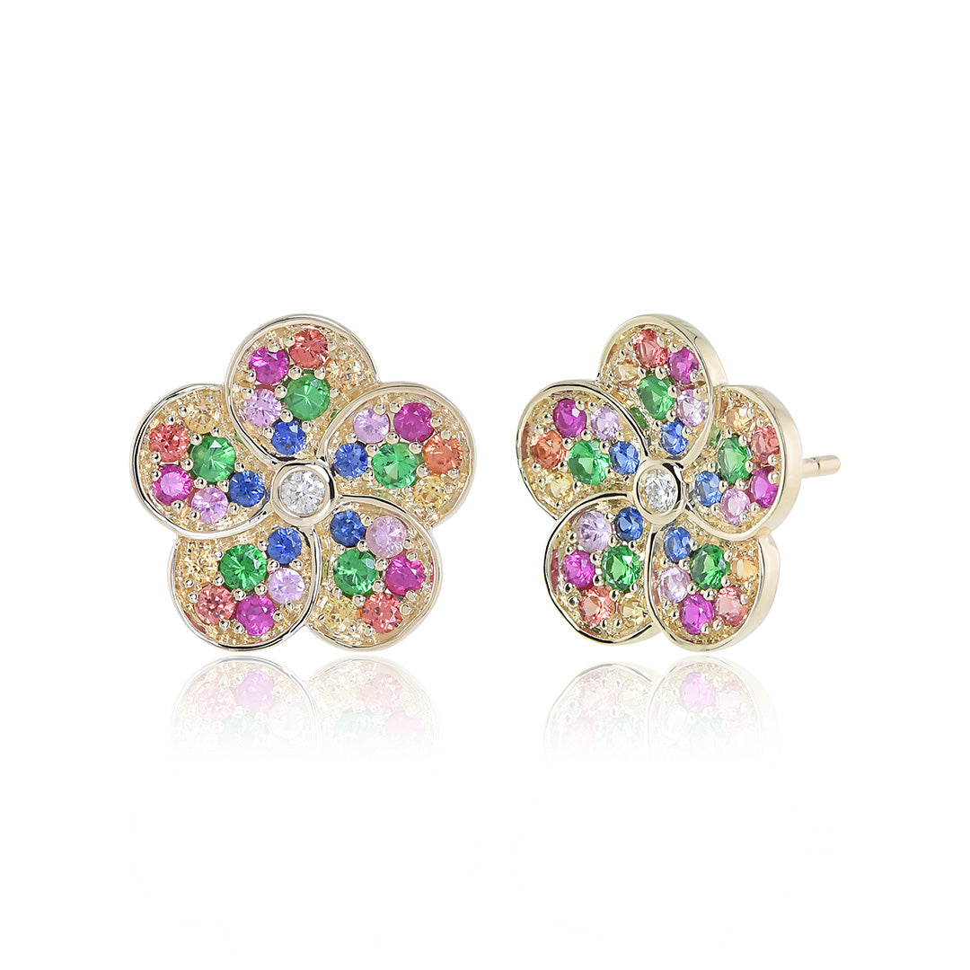 Rainbow Gemstone Flower Earrings for Women – Colorful Bohemian Dangle Jewelry for Parties, Weddings & Everyday Wear