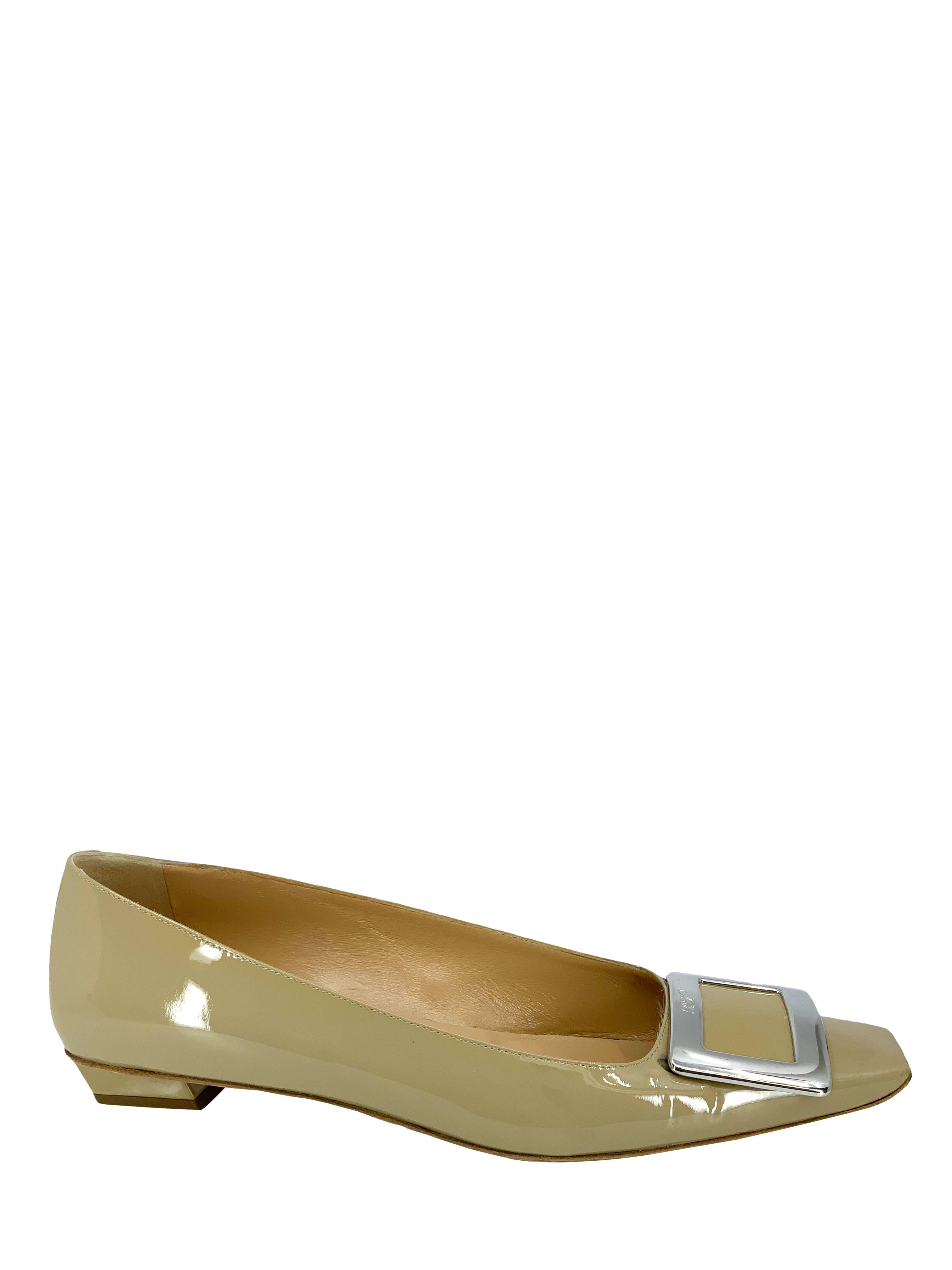 Roger Vivier Belle Vivier Metal Buckle Ballet Flats - Women's Size 8.5 US | Elegant Pointed Toe Shoes for Work, Party & Special Occasions