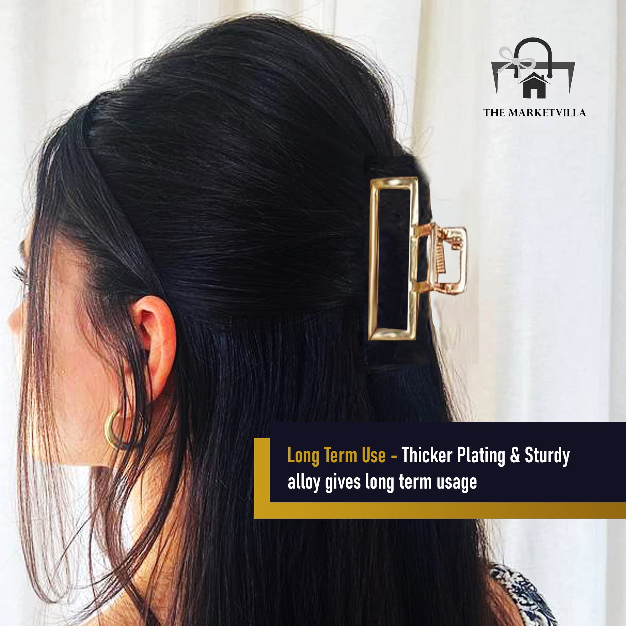 THE MARKETVILLA Large Hair Claw Clips for Women - Pack of 4, Metal Hair Clips for Thick Hair, Stylish Hair Accessories for Women | Perfect for Updos, Ponytails & Everyday Hairstyles