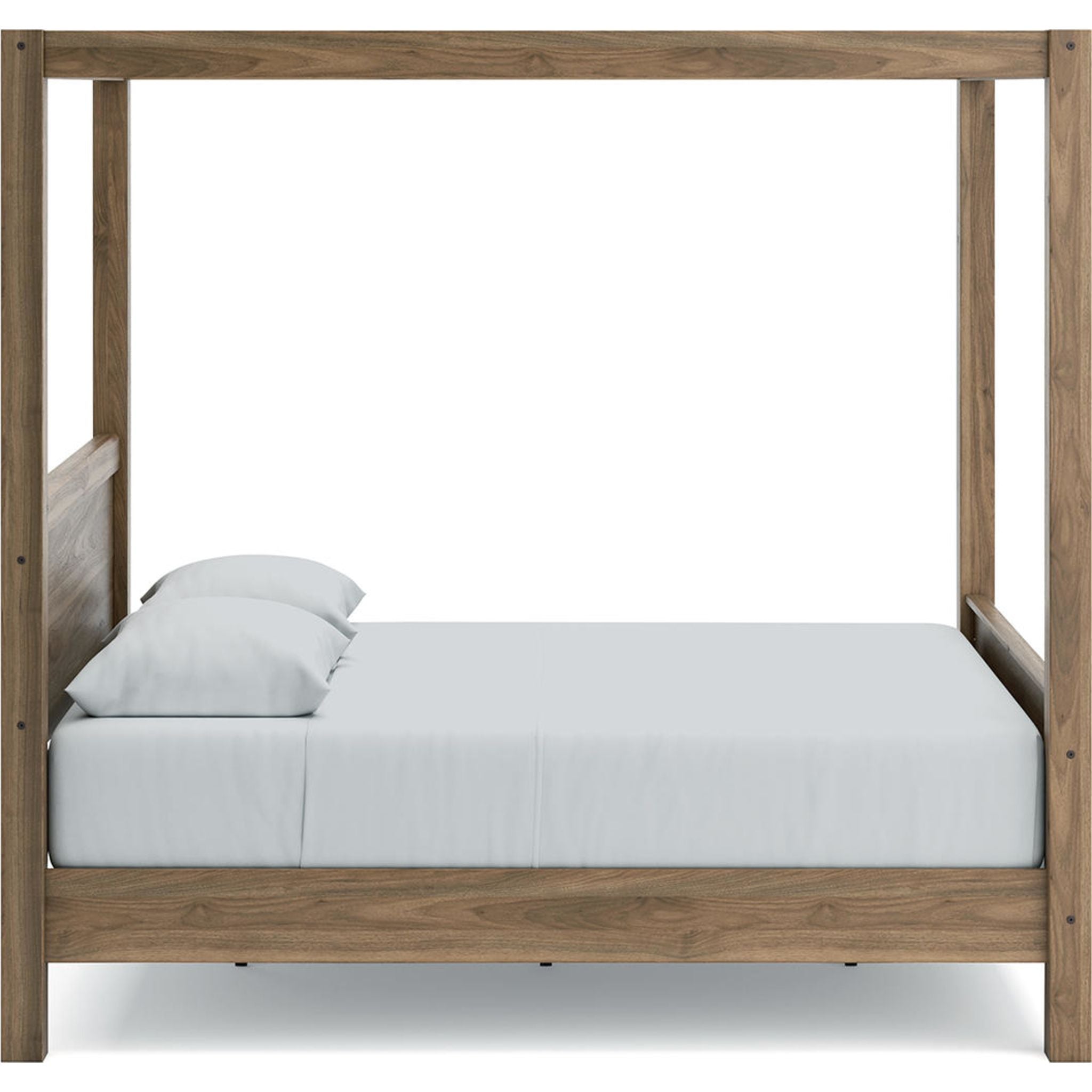 Aprilyn Queen Canopy Bed with Honey Finish - Elegant Four Poster Bed Frame for Master Bedroom Decor, Romantic Bedroom Design & Luxurious Sleeping Experience